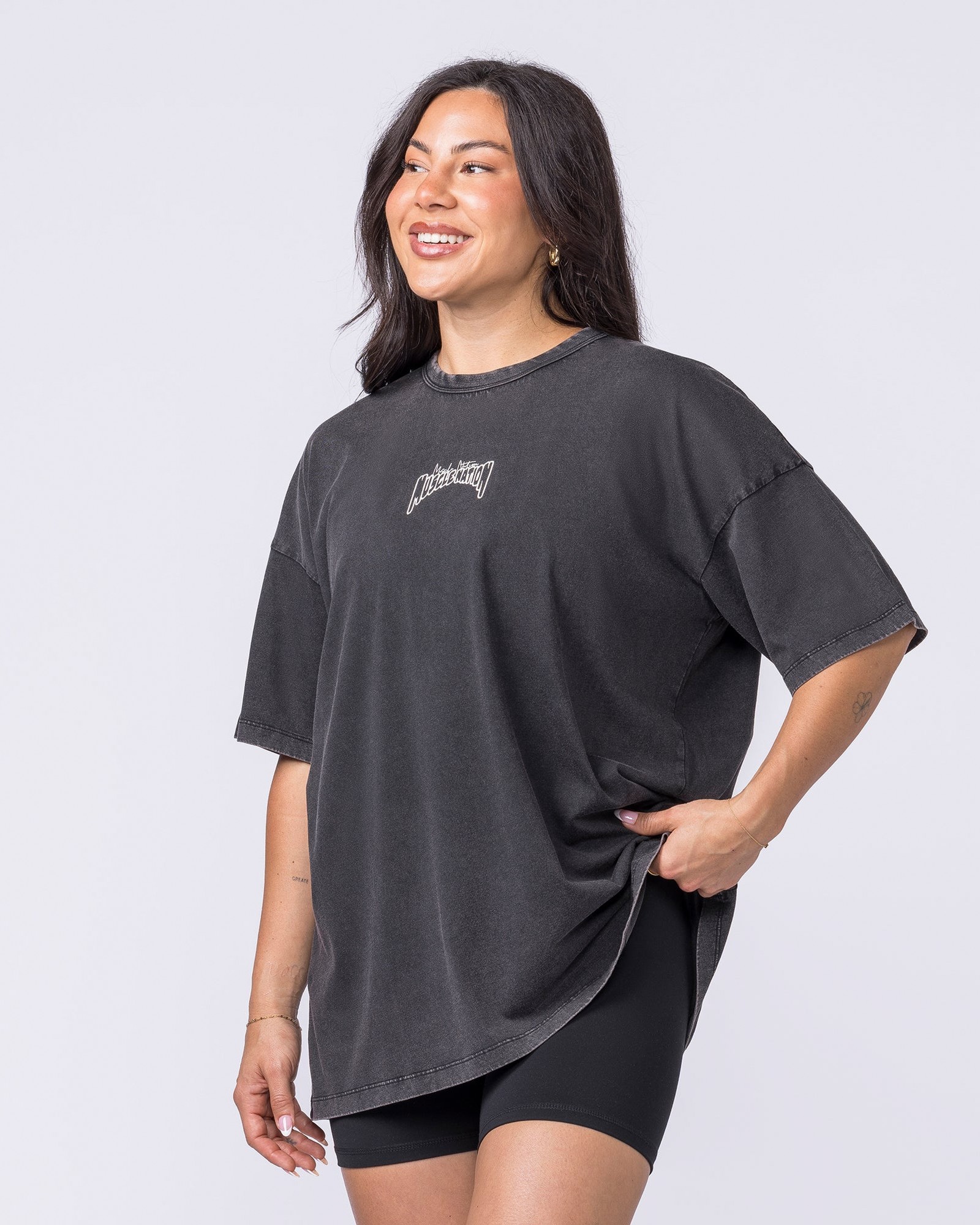 Rated R Oversized Vintage Tee - Washed Black / White
