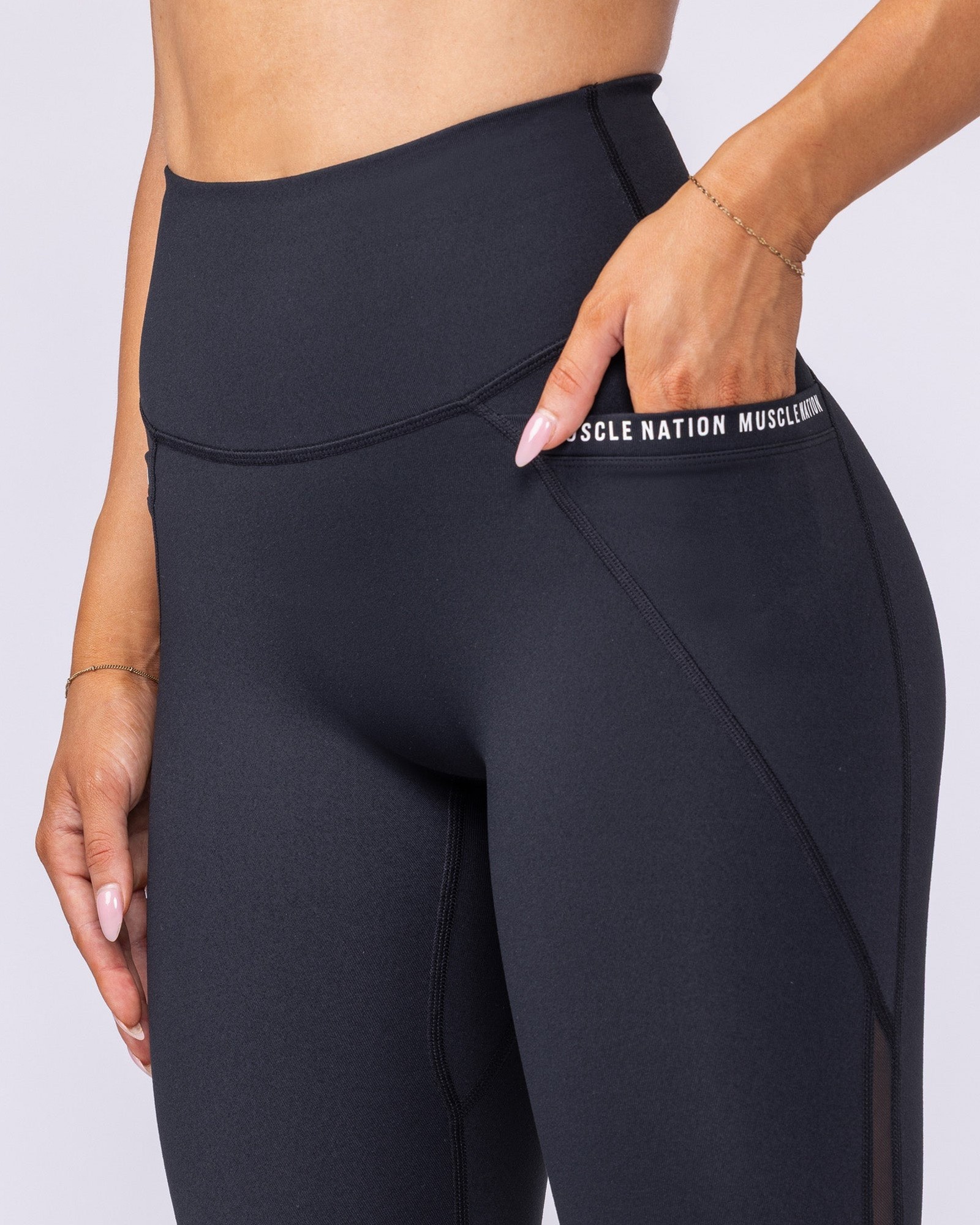 Illusion Signature Pocket Ankle Length Leggings - Black