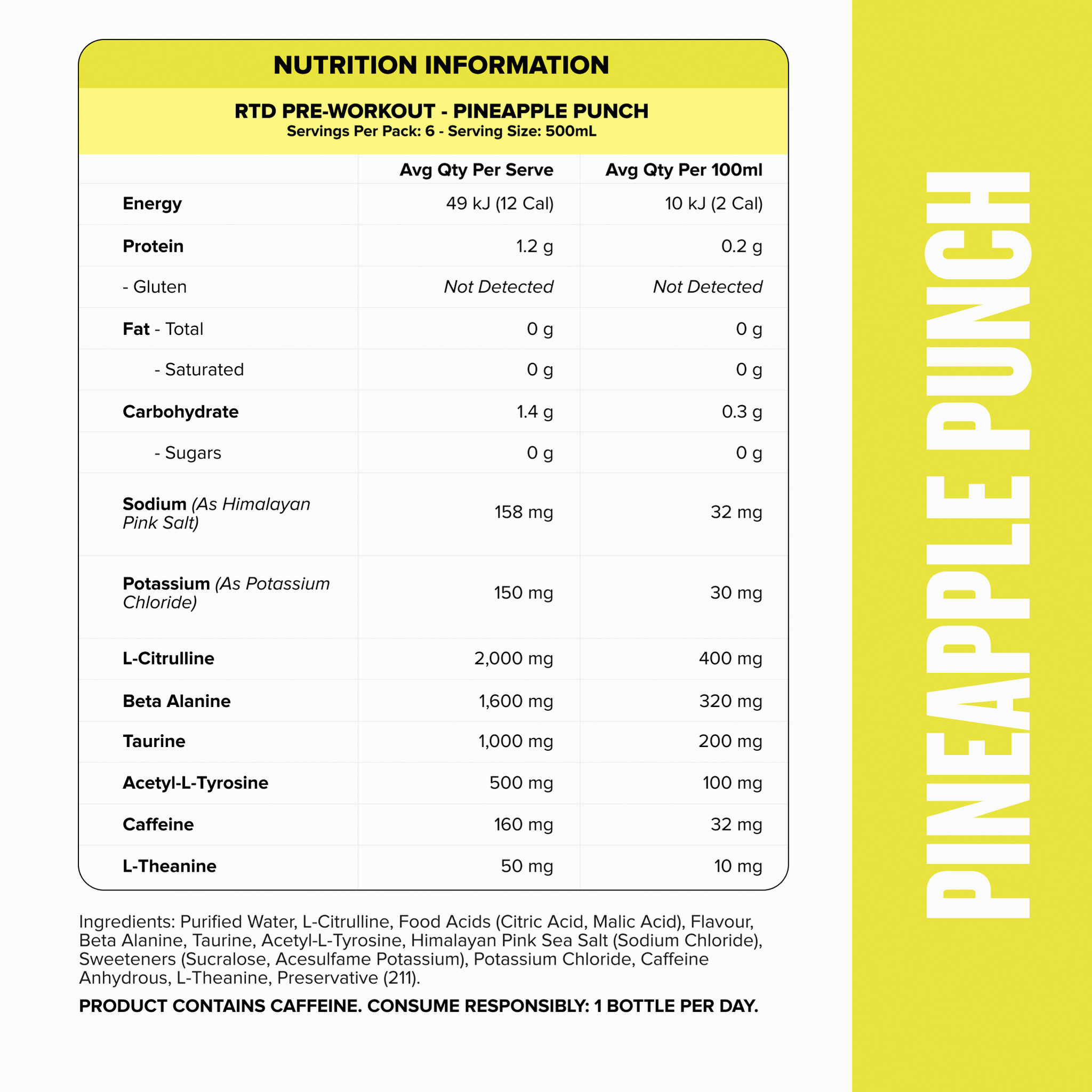 Pre-Workout RTD - Pineapple Punch 500ml (12 Pack)