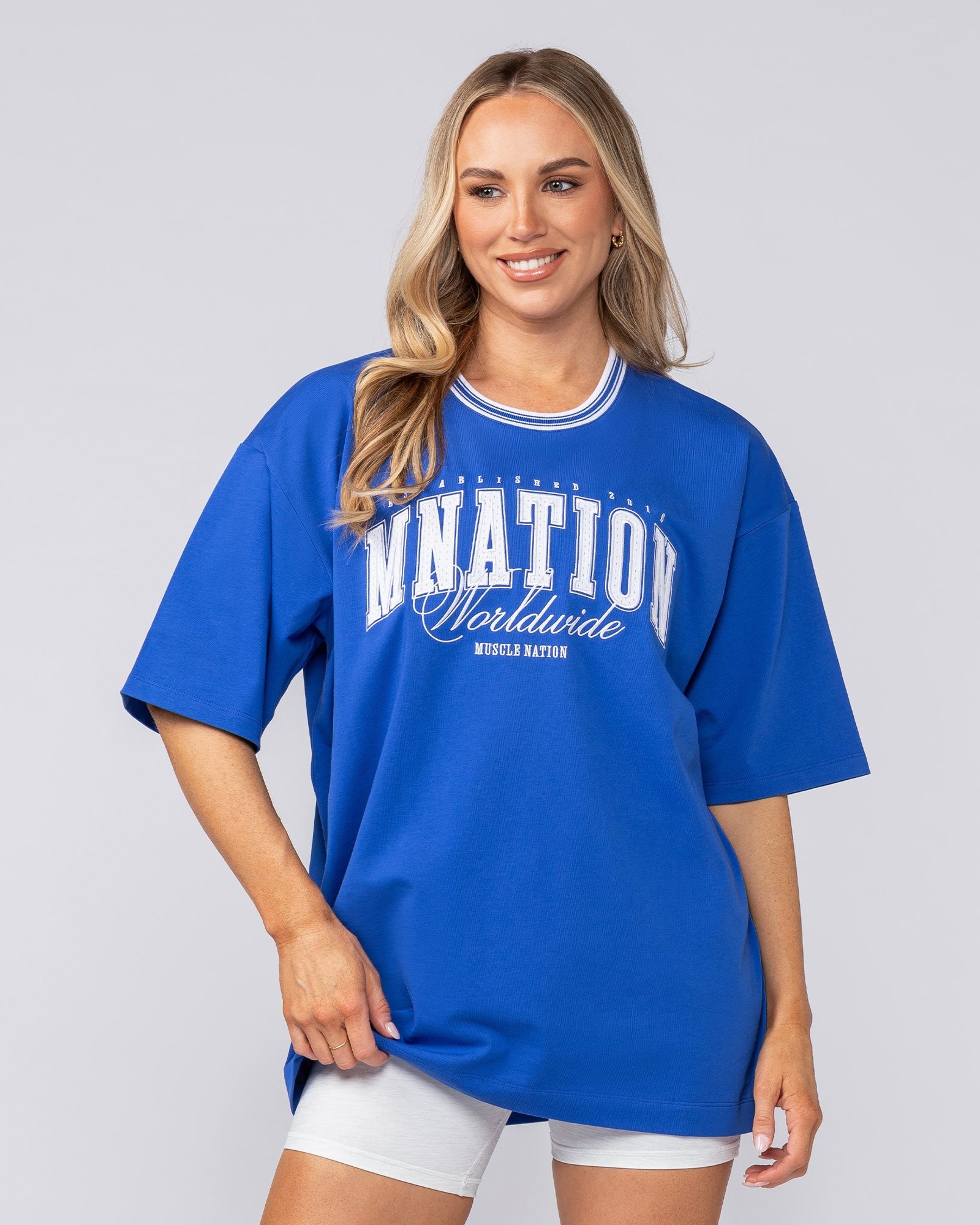 Ringer Oversized Tee - Power Blue
