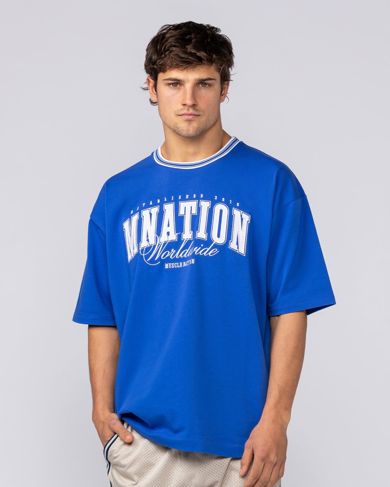 Ringer Oversized Tee - Power Blue