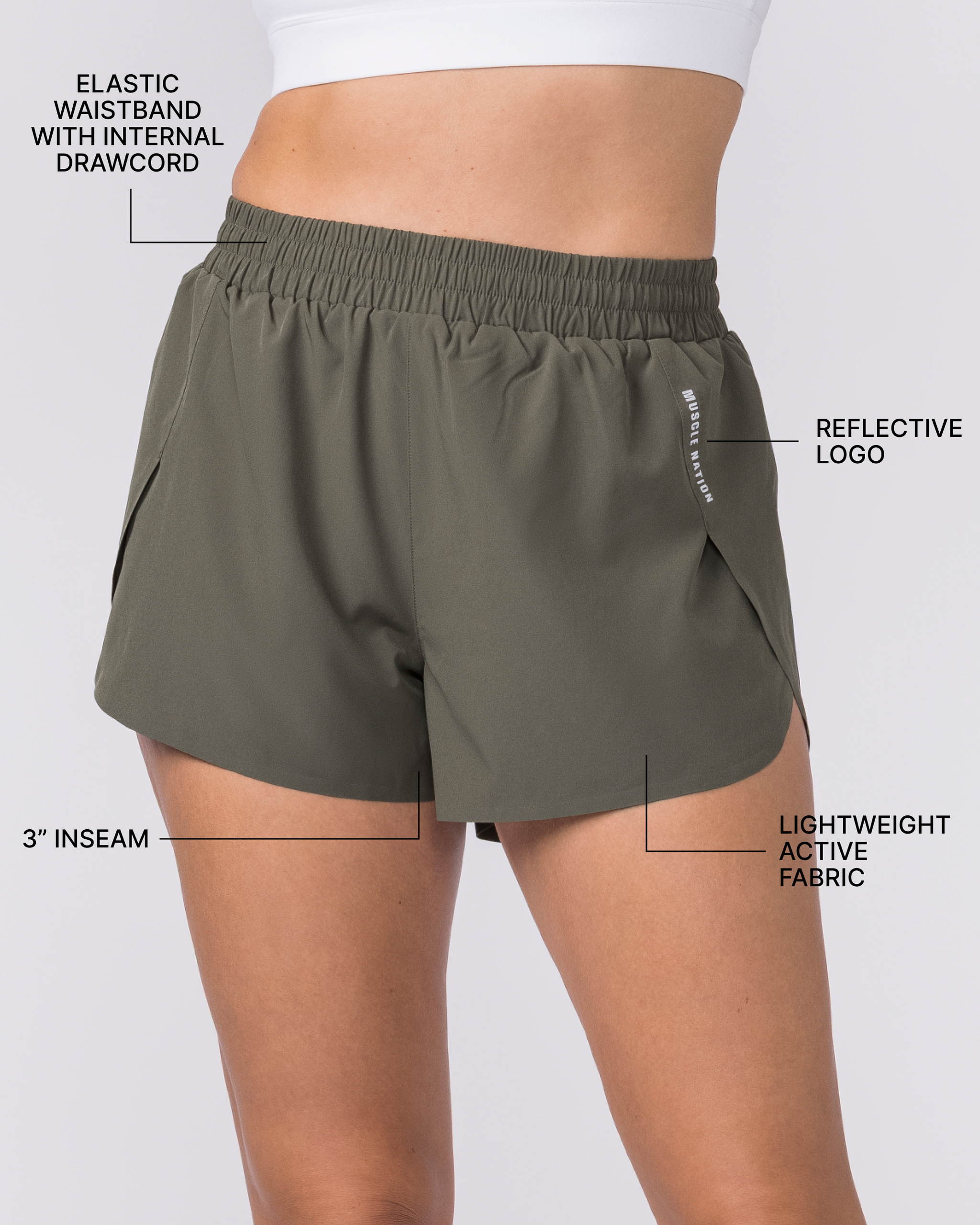 Pace 3" High-Waisted Run Shorts - Dark Khaki