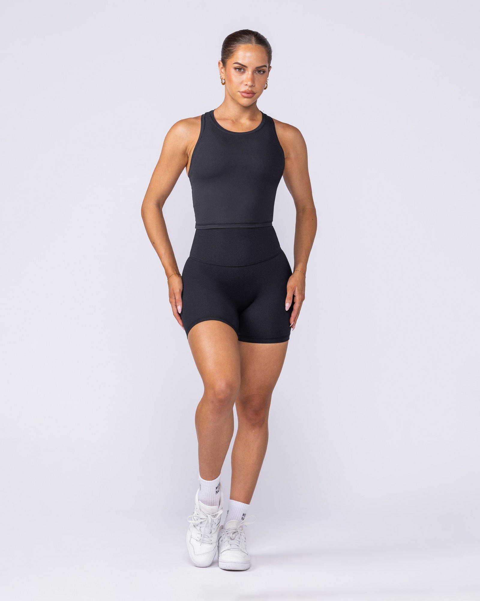 Rib Staple Cropped Tank - Black