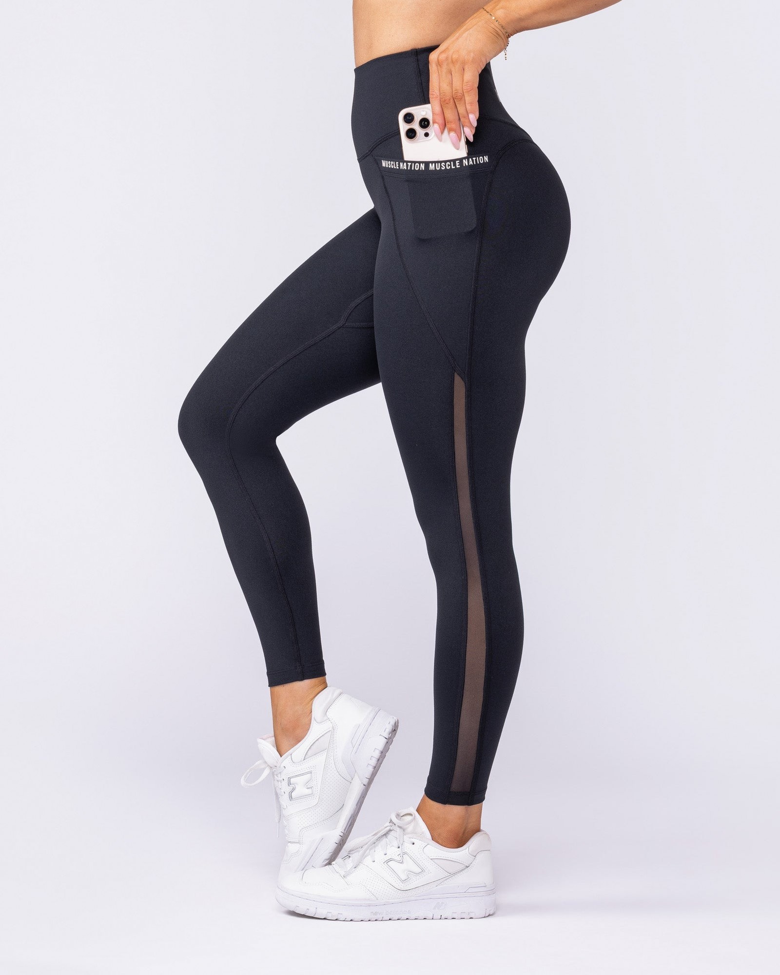 Illusion Signature Pocket Ankle Length Leggings - Black