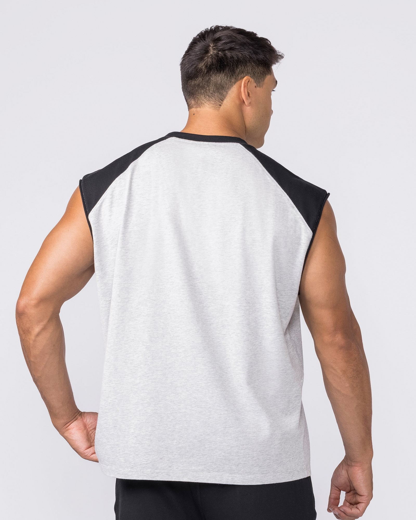 Essential Raglan Boxy Muscle Tank - Grey Marl / Black