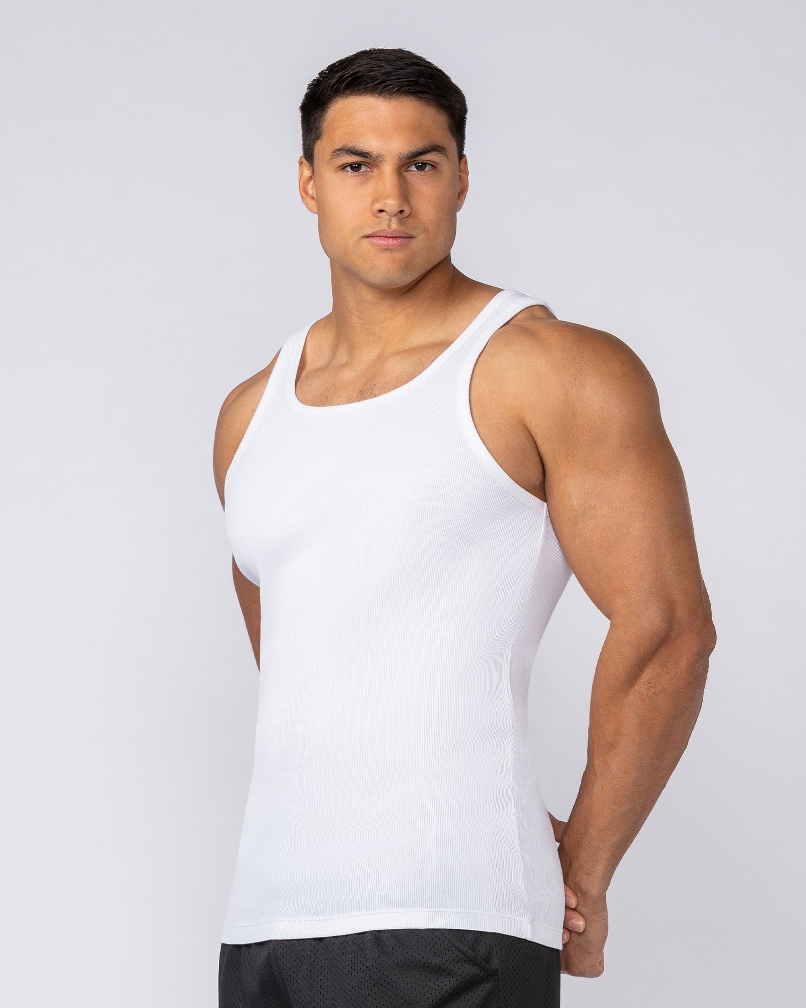 Ribbed Fitted Square Neck Training Tank - White