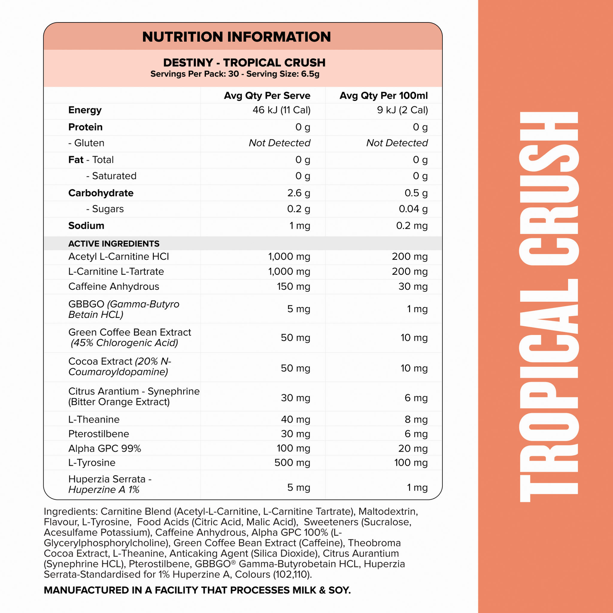 DESTINY Pre-Workout Burn - Tropical Crush - 30 serves