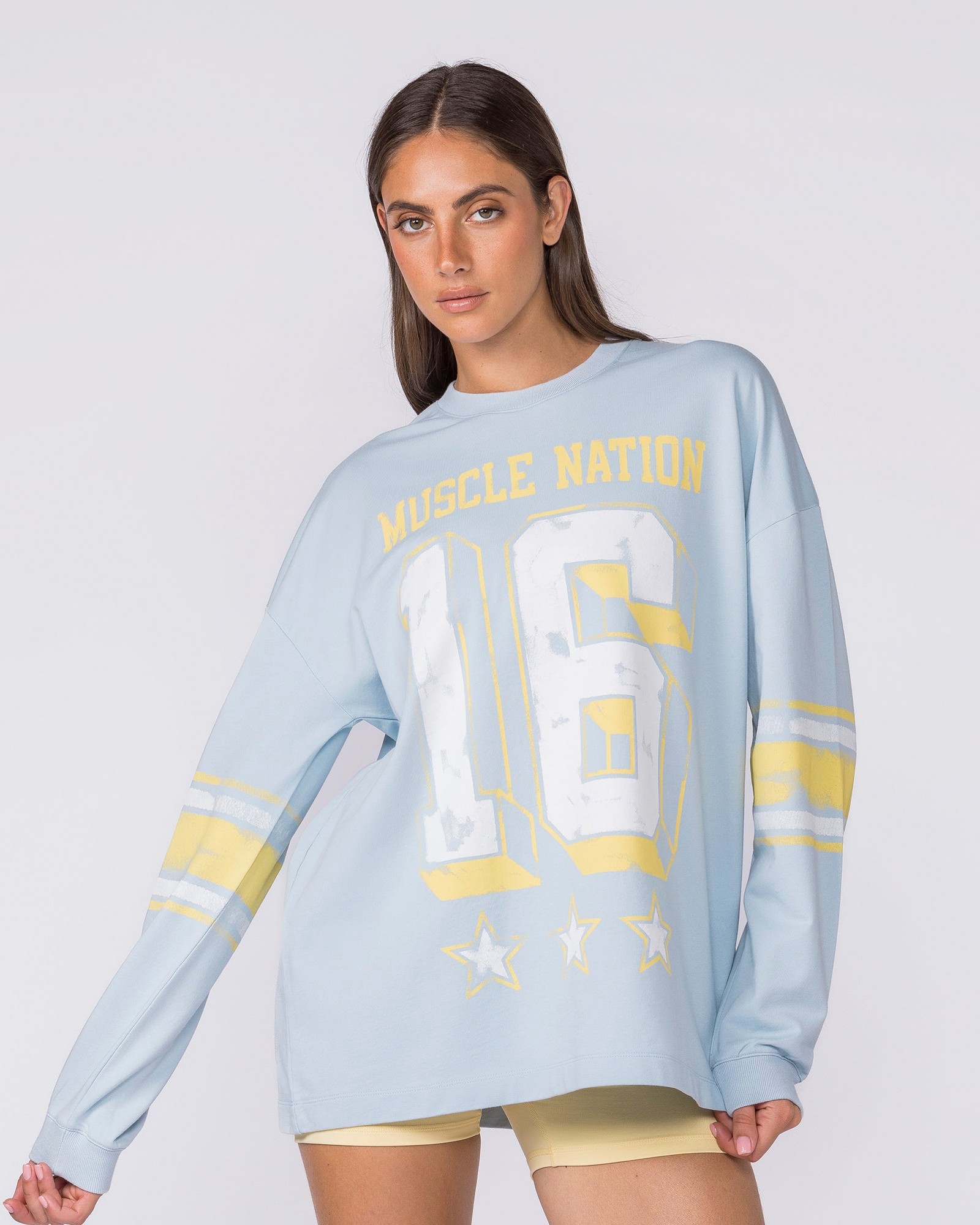 Numero Loopback Oversized Long Sleeve Top - Blue Bell