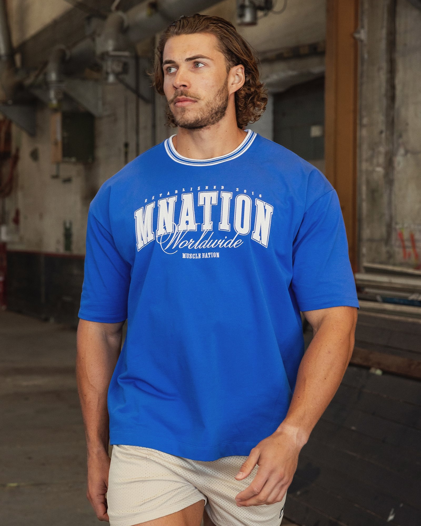 Ringer Oversized Tee - Power Blue