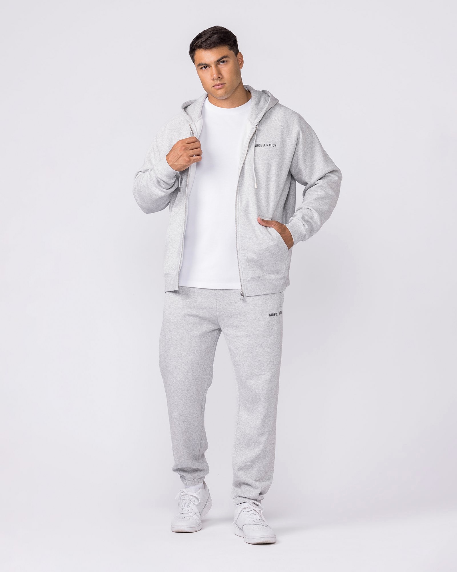 Essential Zip Hoodie - Grey Marl
