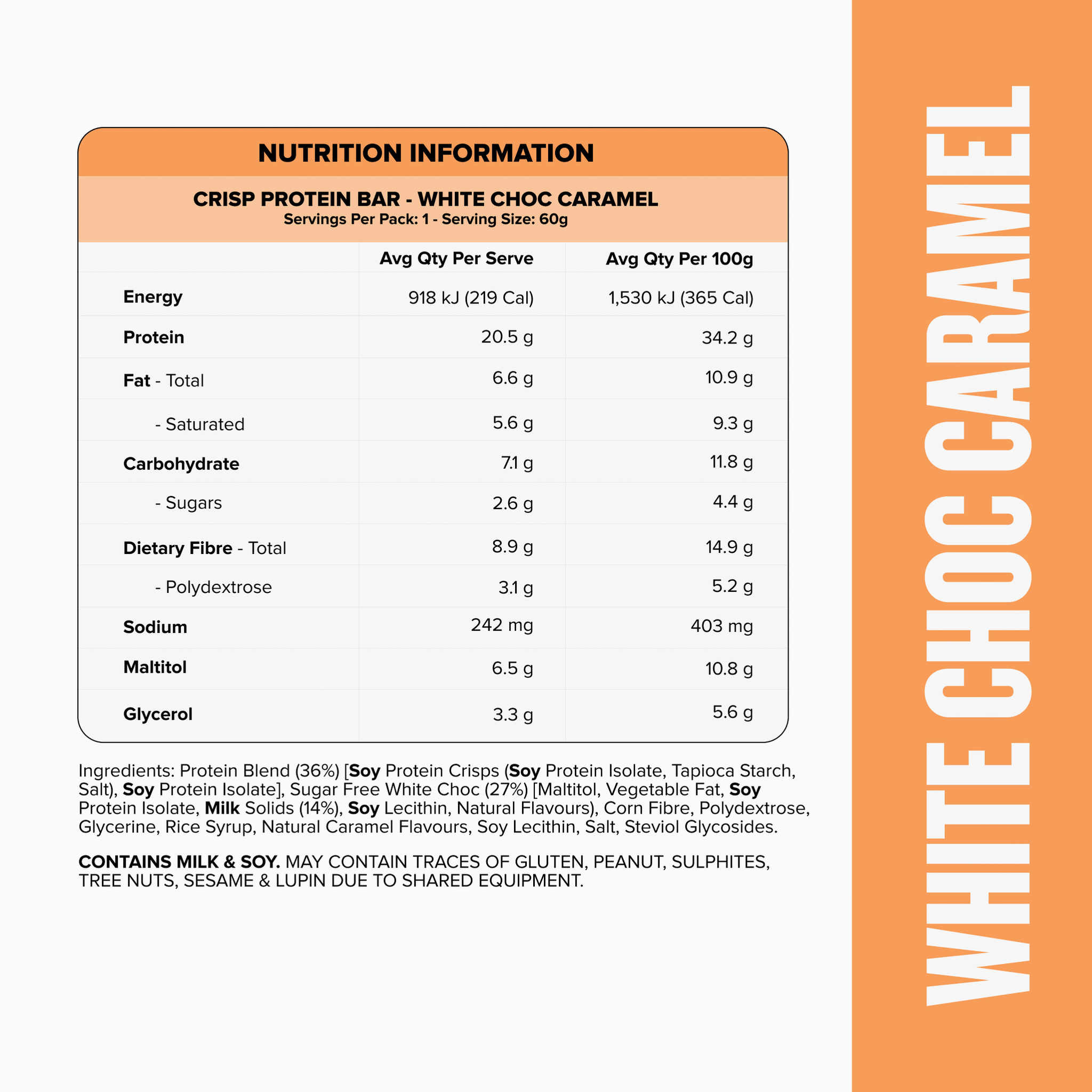 CRISP Protein Bar - White Choc Caramel - Box of 12