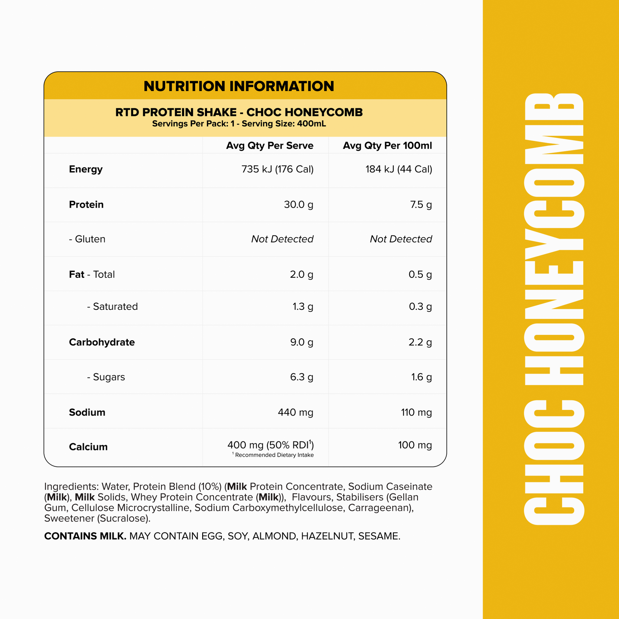 Protein Shake RTD - Choc Honeycomb 400ml Bottle (6 Pack)