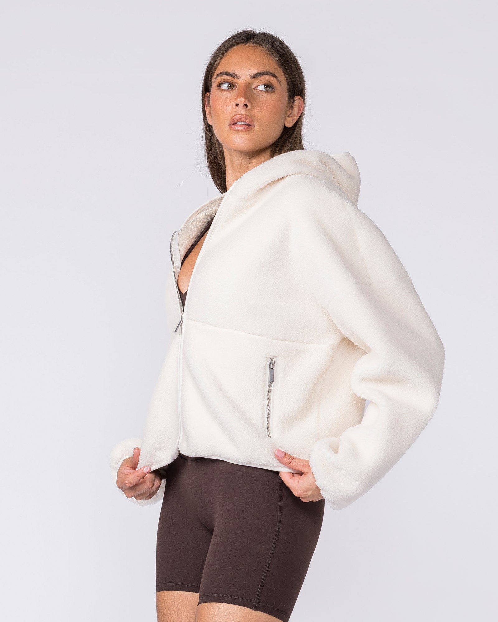 Sherpa Zip Through Hoodie - Whipped Cream
