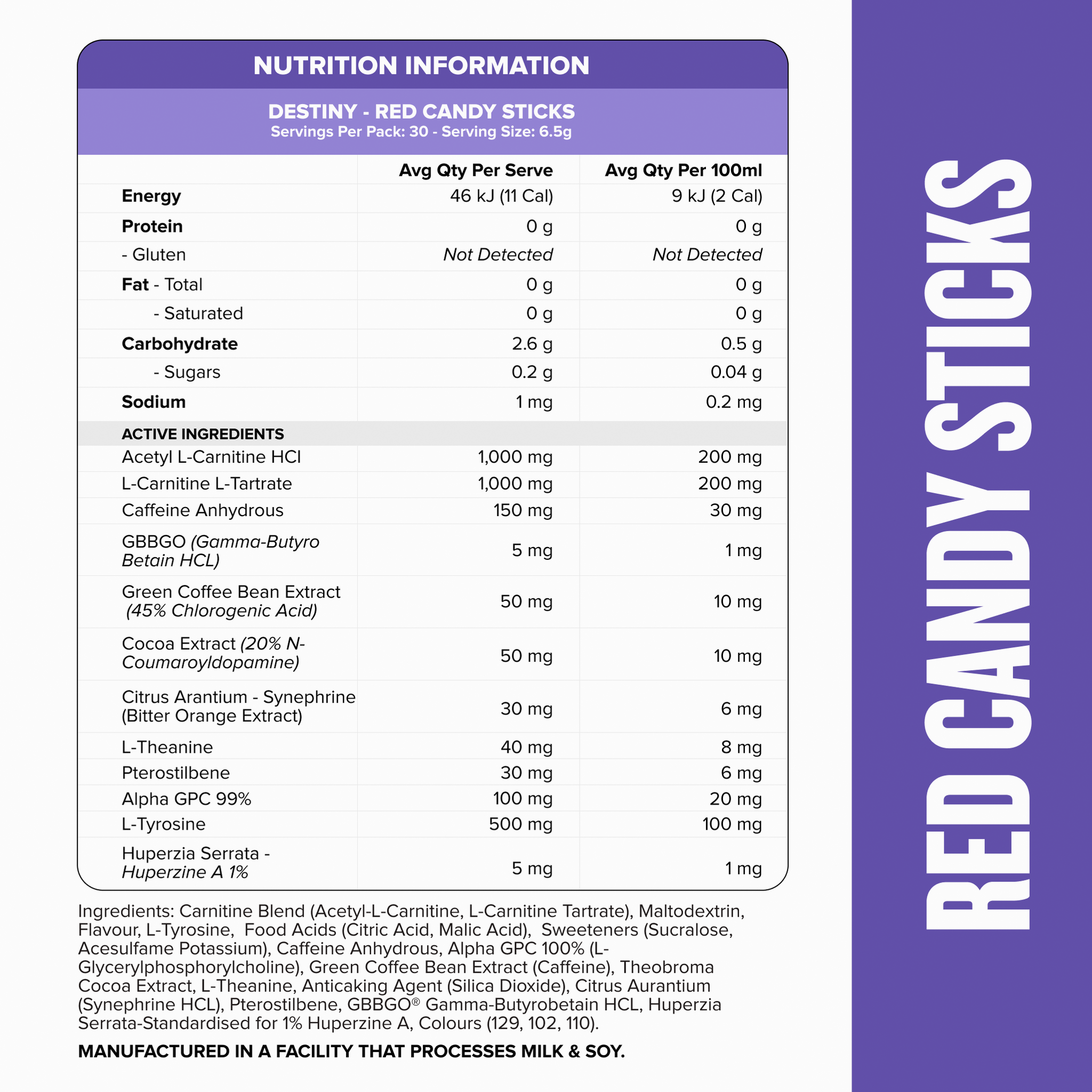 DESTINY Pre-Workout Burn - Red Candy Sticks - 30 serves