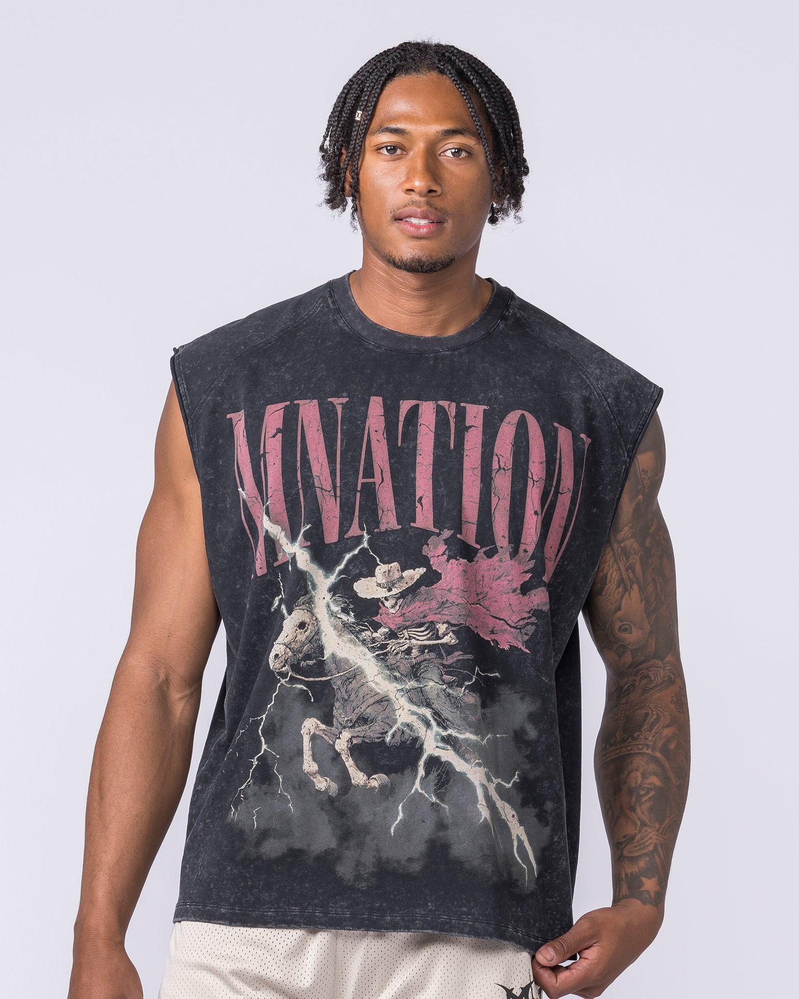 Night Rider Vintage Boxy Muscle Tank - Washed Black