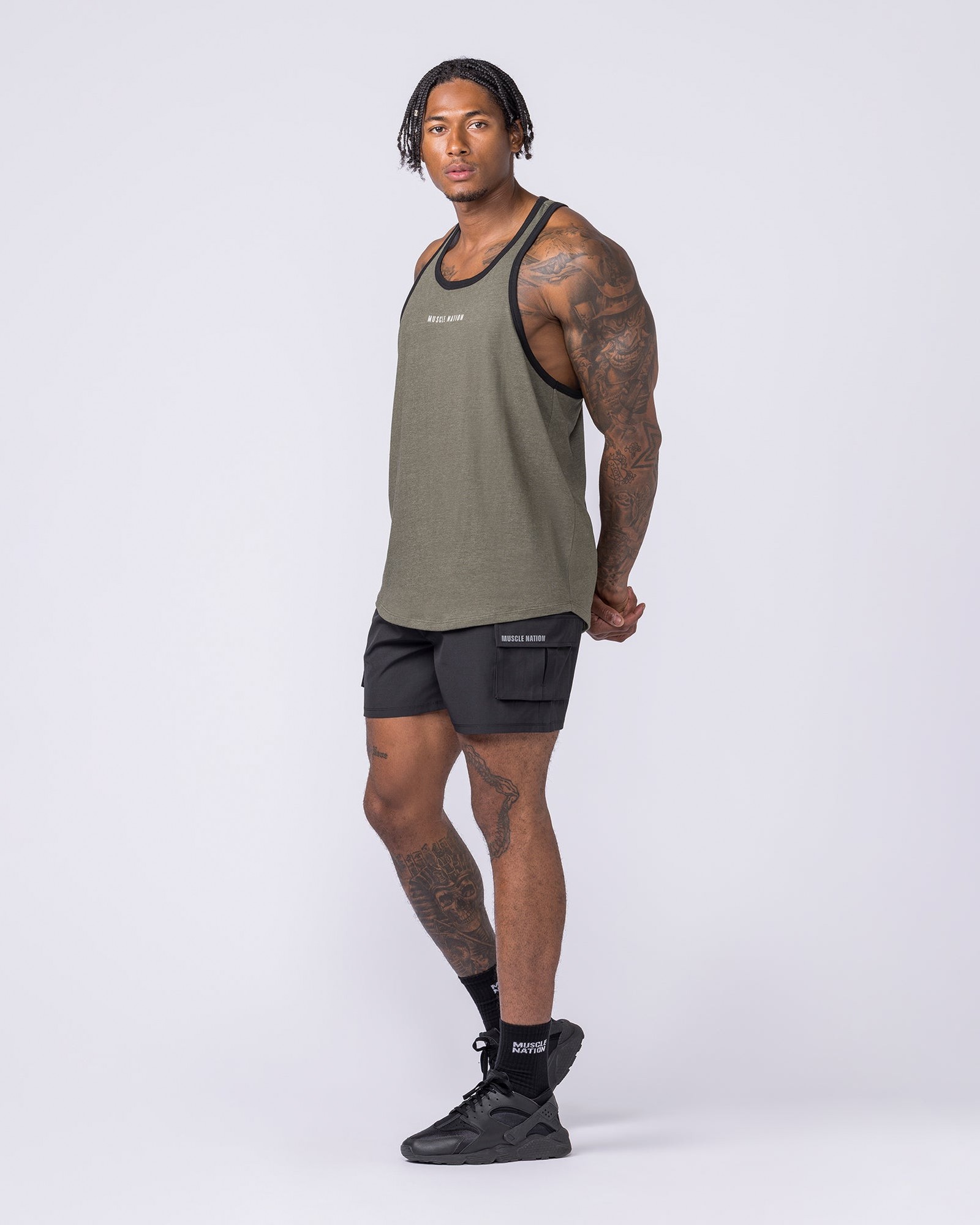 Striker Y Back Singlet - Dark Khaki Marl