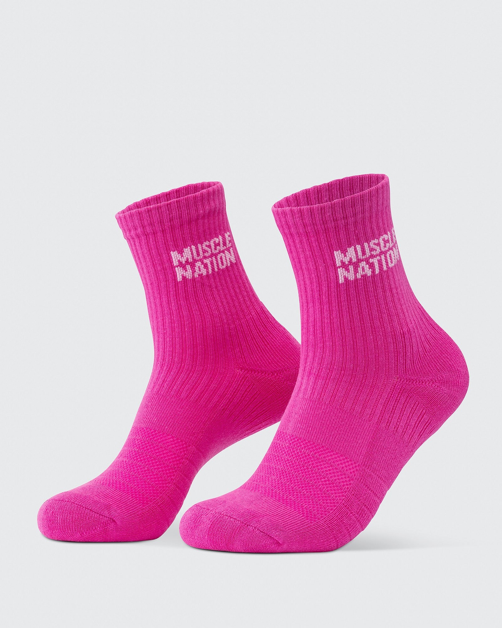 Womens Essential Crew Socks (3x Pack) - Off White / Bright Pink / Hyper Fuchsia