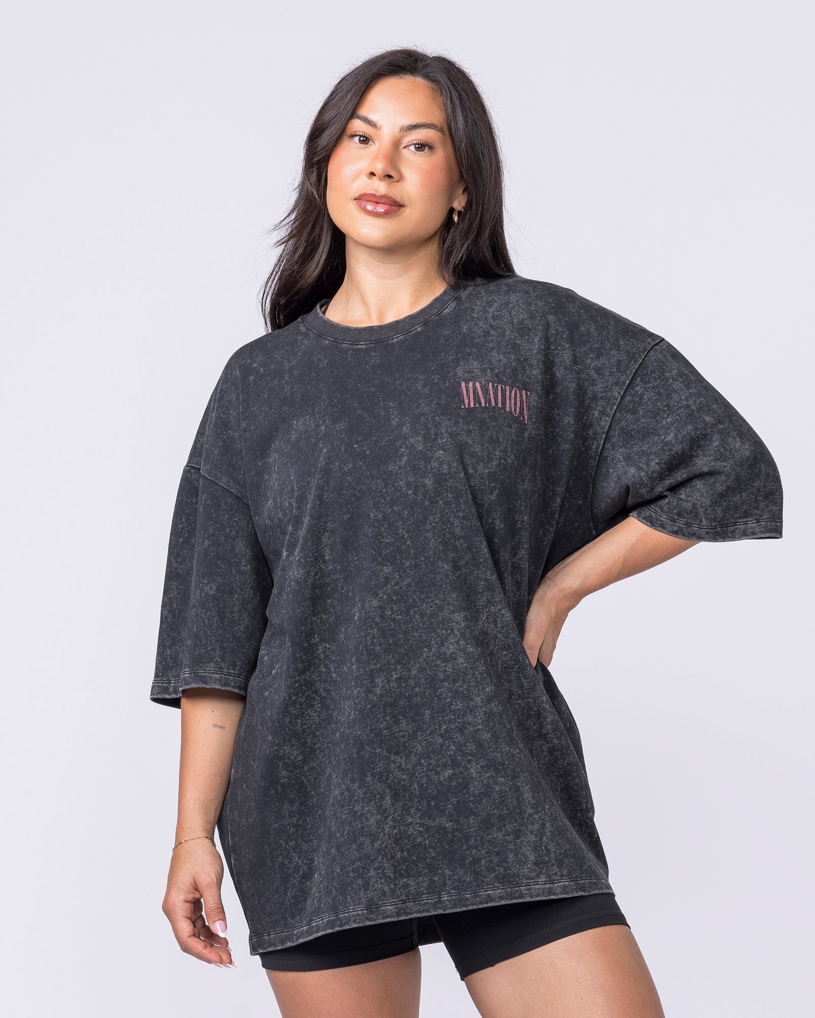 Night Rider Vintage Oversized Tee - Washed Black