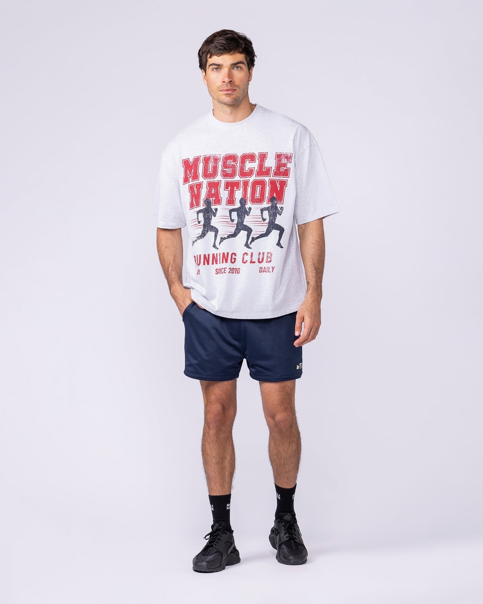 Mens Running Club Oversized Tee - Snow Grey Marl