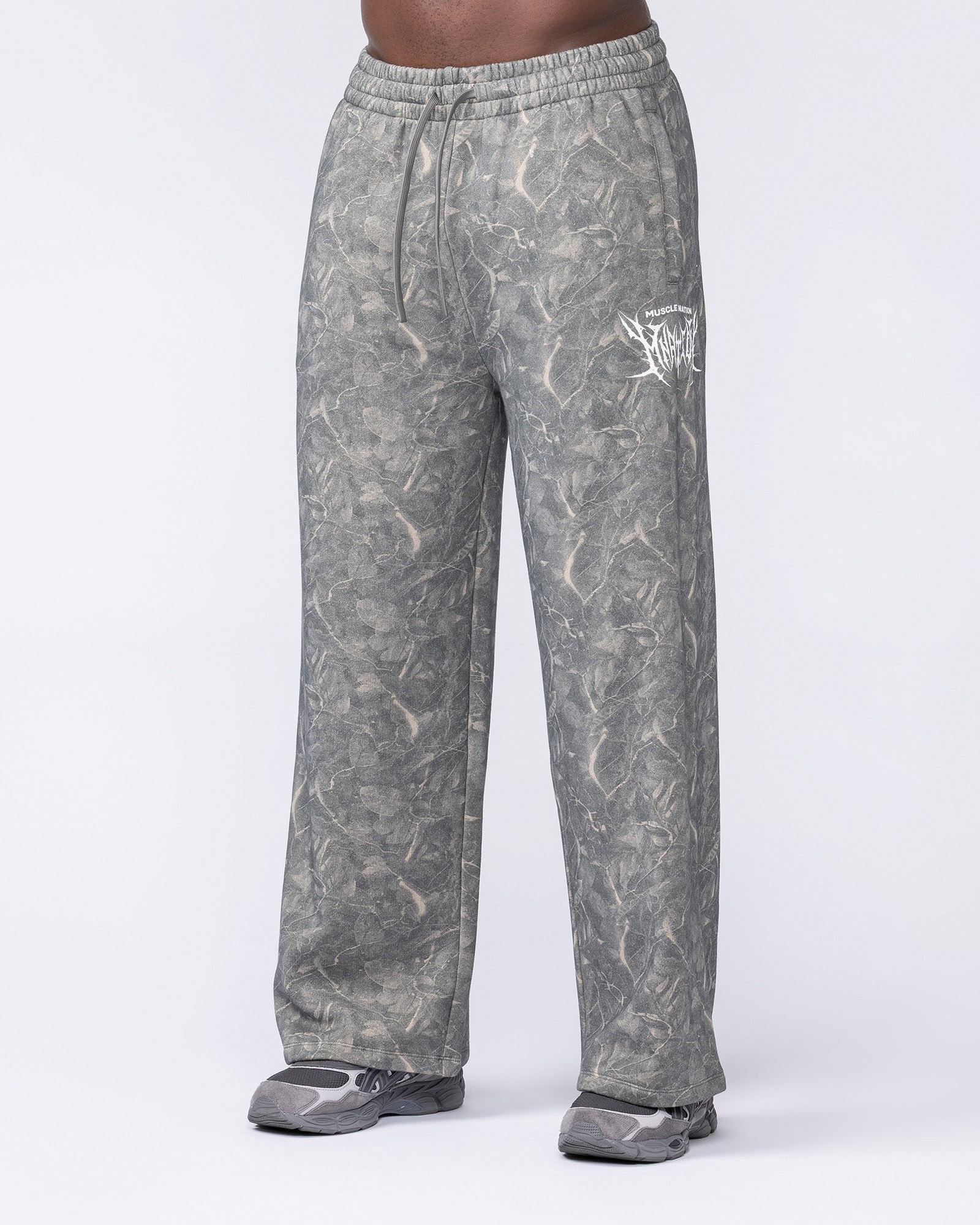 Gothic Wide Leg Trackies - Washed Tree Camo