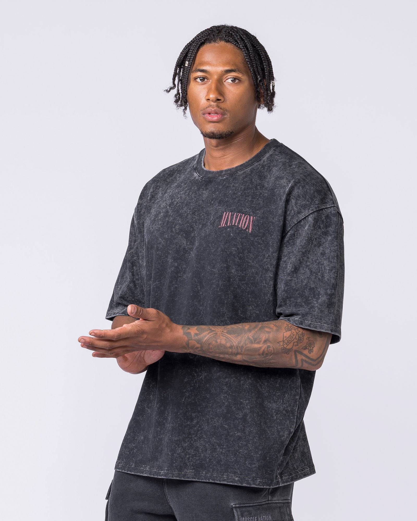 Night Rider Vintage Oversized Tee - Washed Black