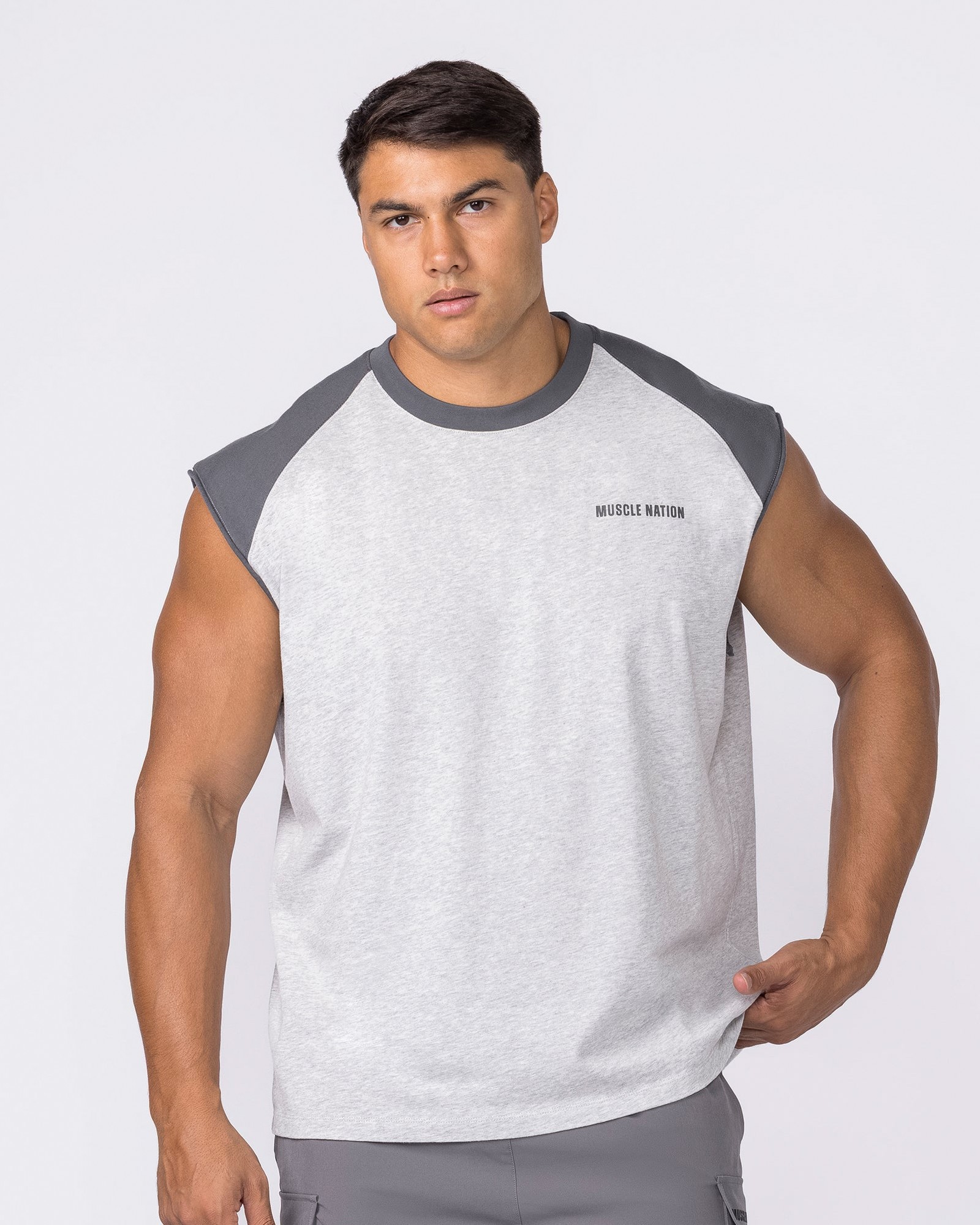 Essential Raglan Boxy Muscle Tank - Grey Marl / Tornado