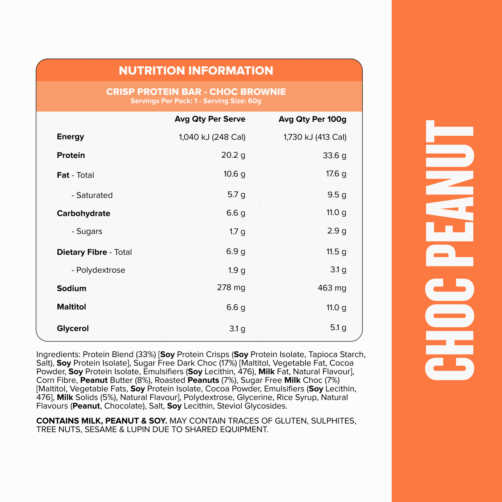 CRISP Protein Bar - Choc Peanut Bar - Box of 12