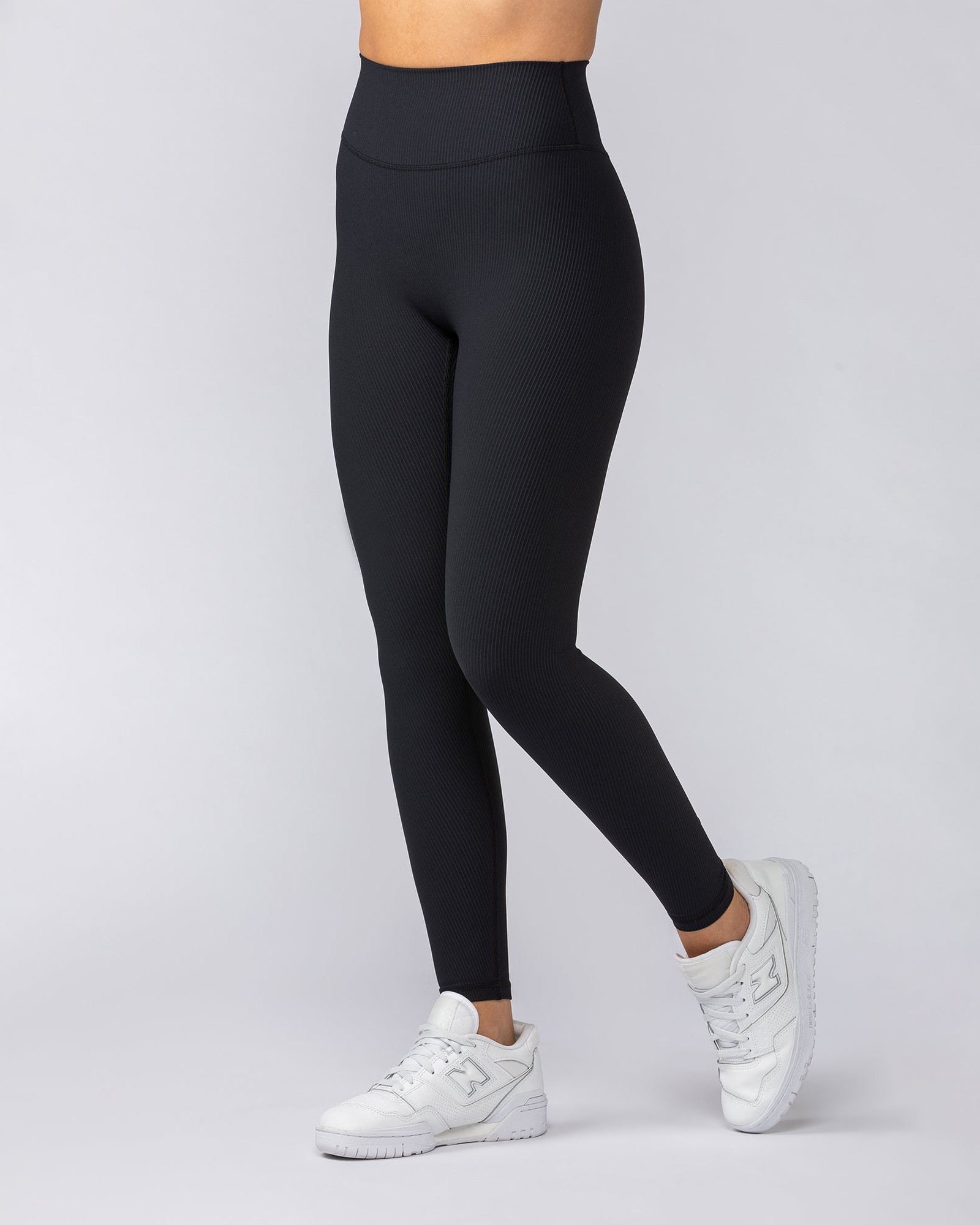 Zero Rise Rib Ankle Length Leggings - Black (Silicone Logo)