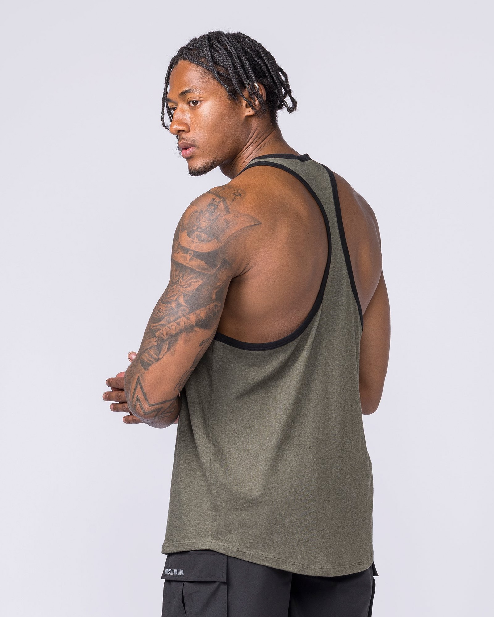 Striker Y Back Singlet - Dark Khaki Marl