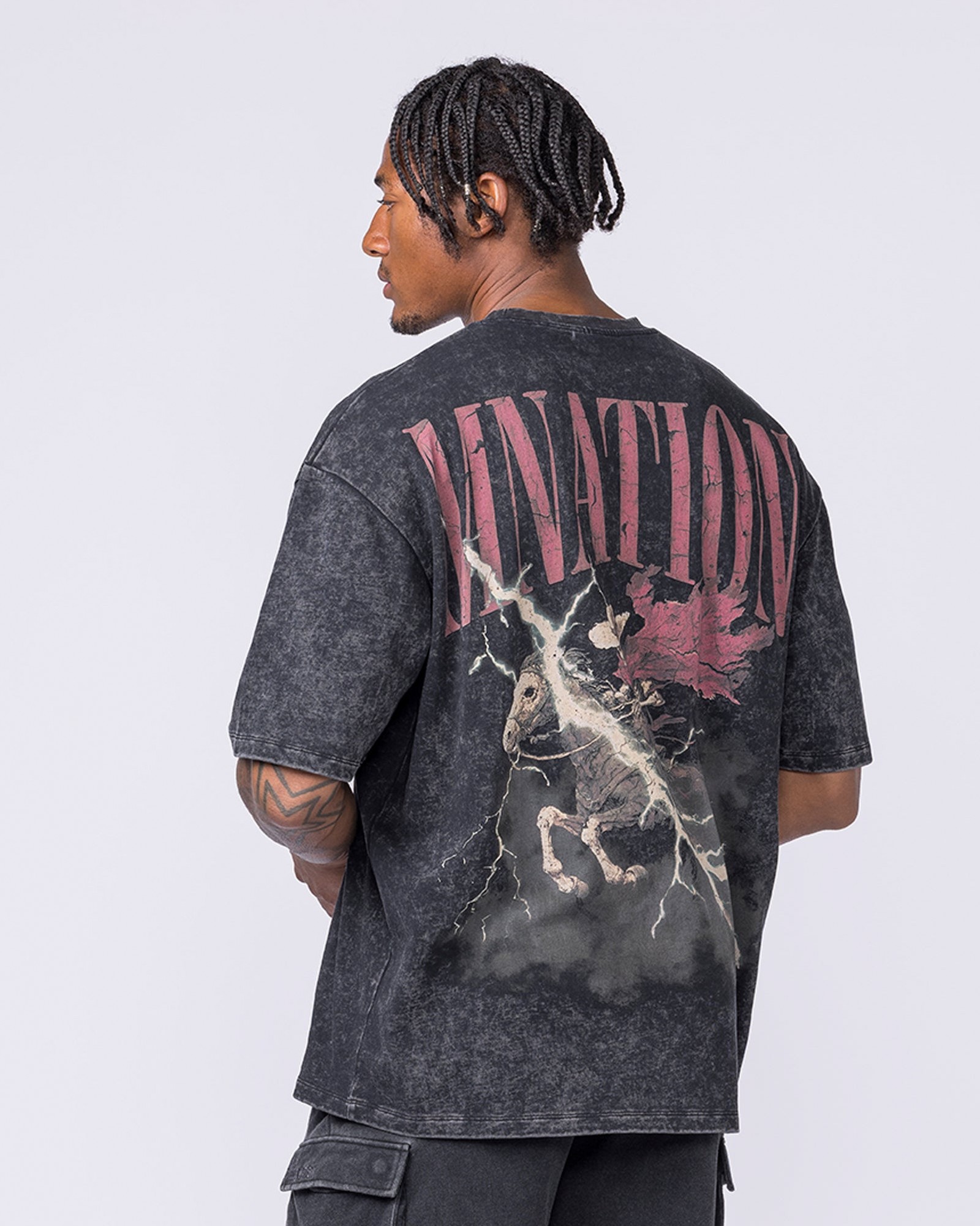 Night Rider Vintage Oversized Tee - Washed Black