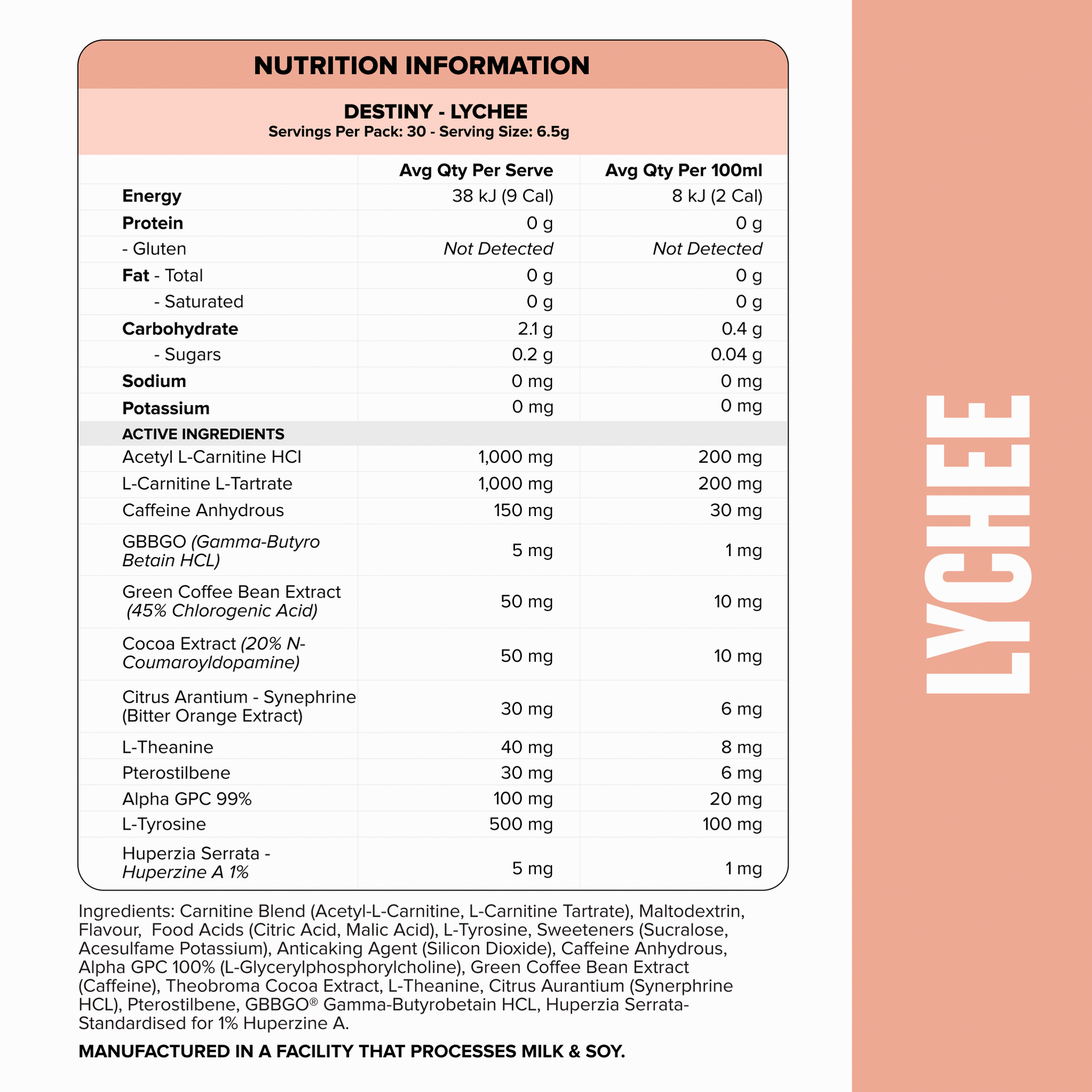 DESTINY Pre-Workout Burn - Lychee - 30 serves