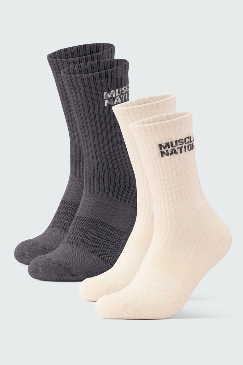 Mens Essential Crew Socks (2x Pack) - Charcoal / Dew