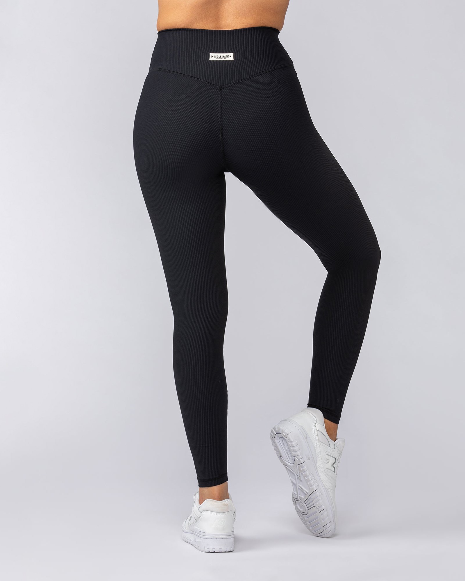 Zero Rise Rib Ankle Length Leggings - Black (Silicone Logo)