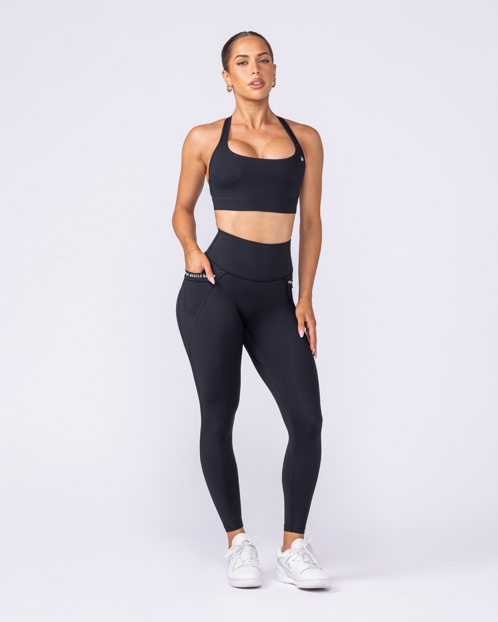 Illusion Signature Pocket Ankle Length Leggings - Black
