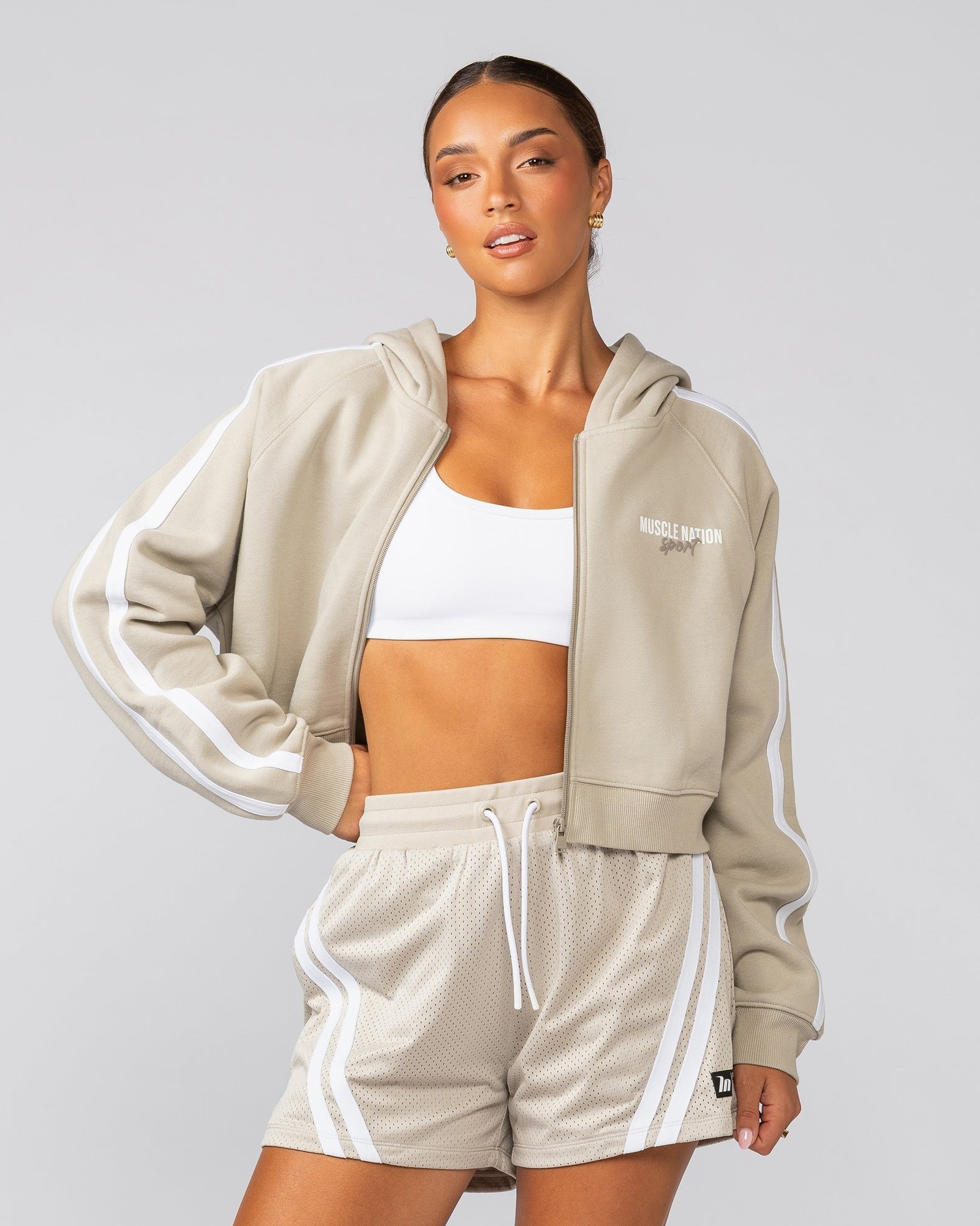 Recoup Cropped Zip Up Hoodie - Stone