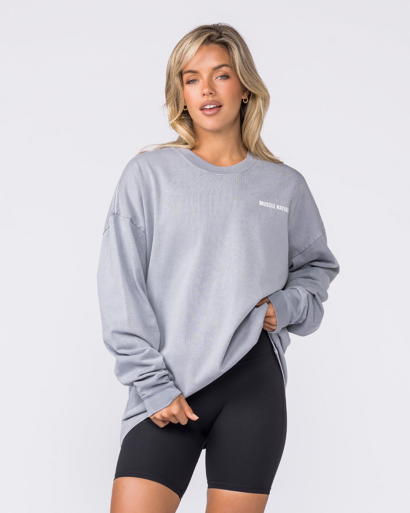 Essential Oversized Long Sleeve Vintage Tee - Washed Cement