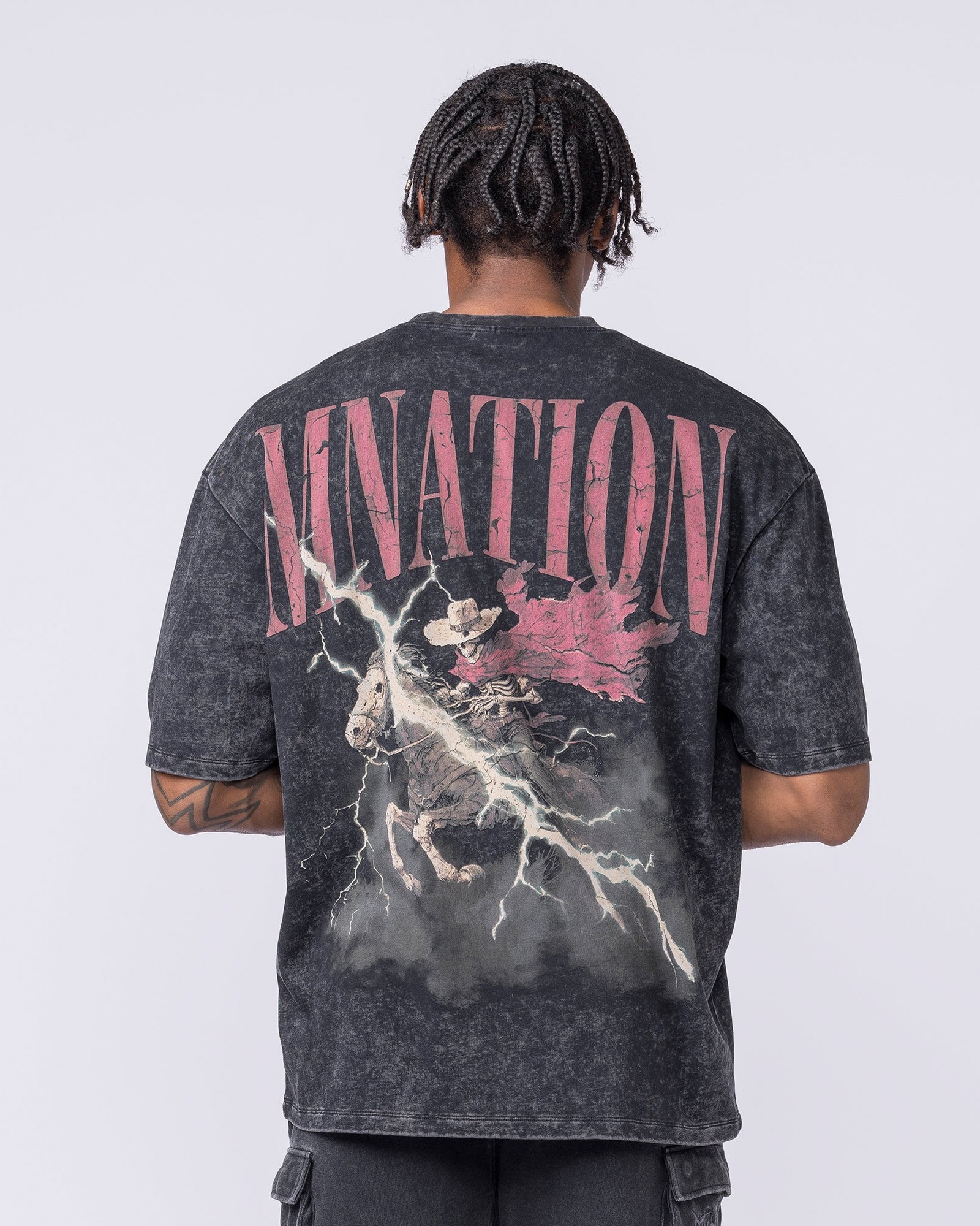 Night Rider Vintage Oversized Tee - Washed Black