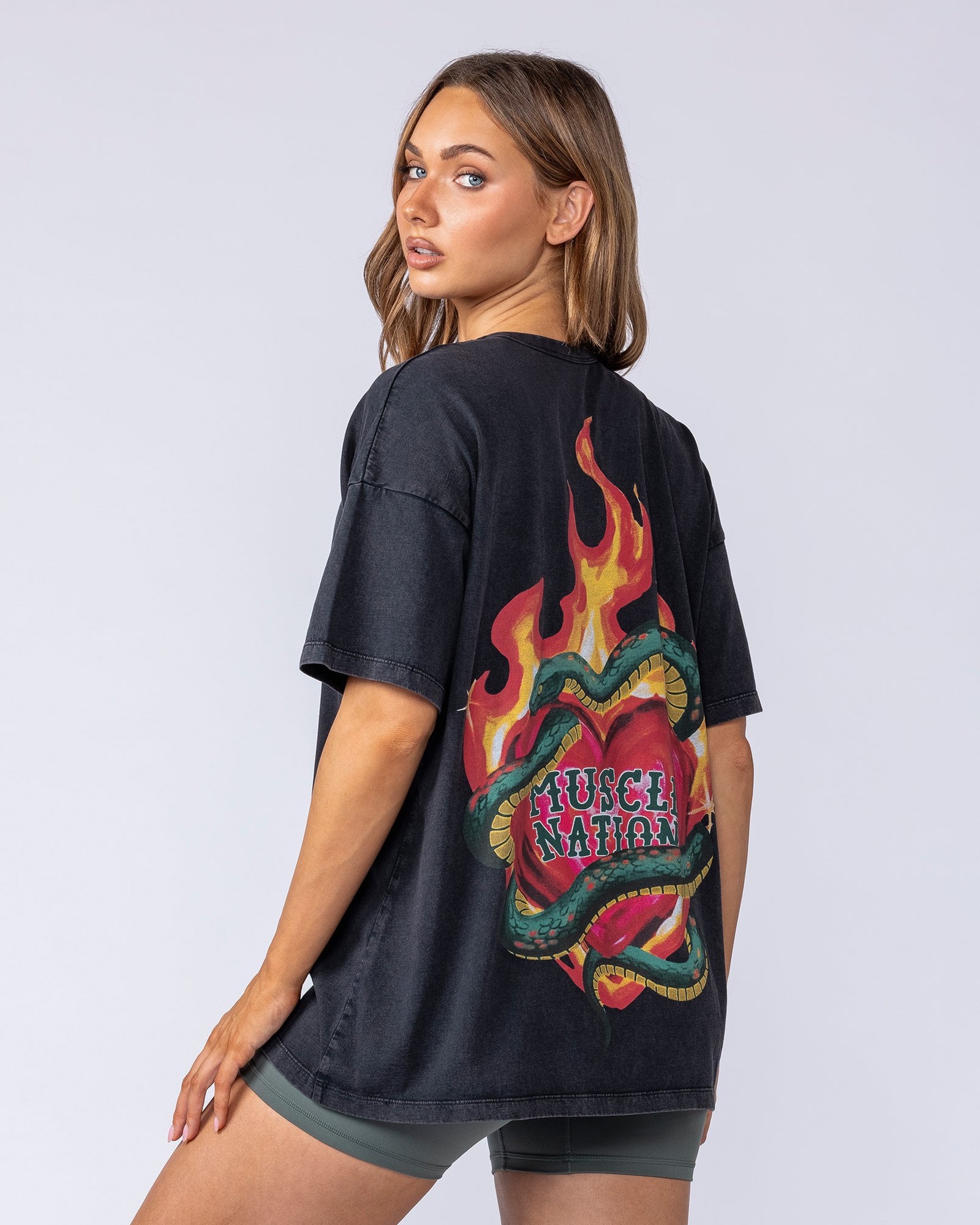 Hearts On Fire Oversized Tee - Washed Black