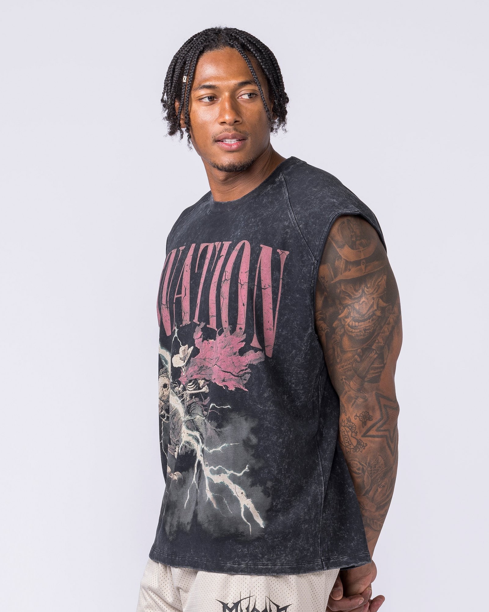 Night Rider Vintage Boxy Muscle Tank - Washed Black