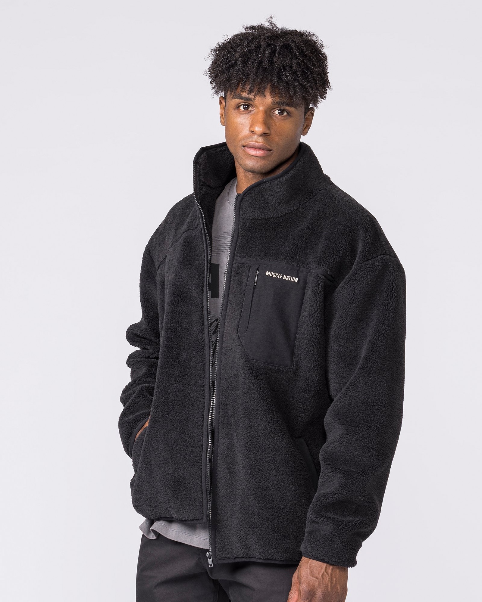 Nomad Sherpa Zip Through Jacket - Black