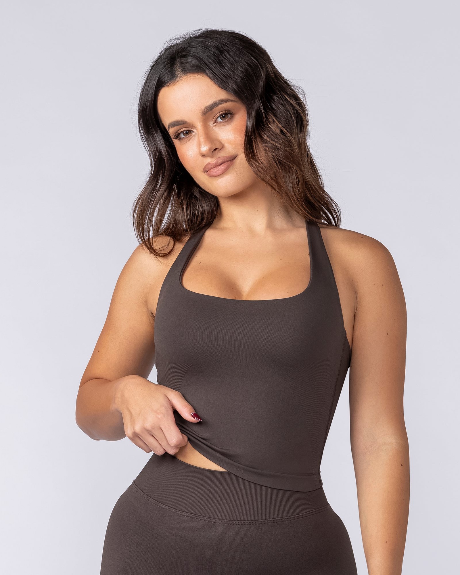Sculpt Seamless Halter Bra Tank - Cocoa