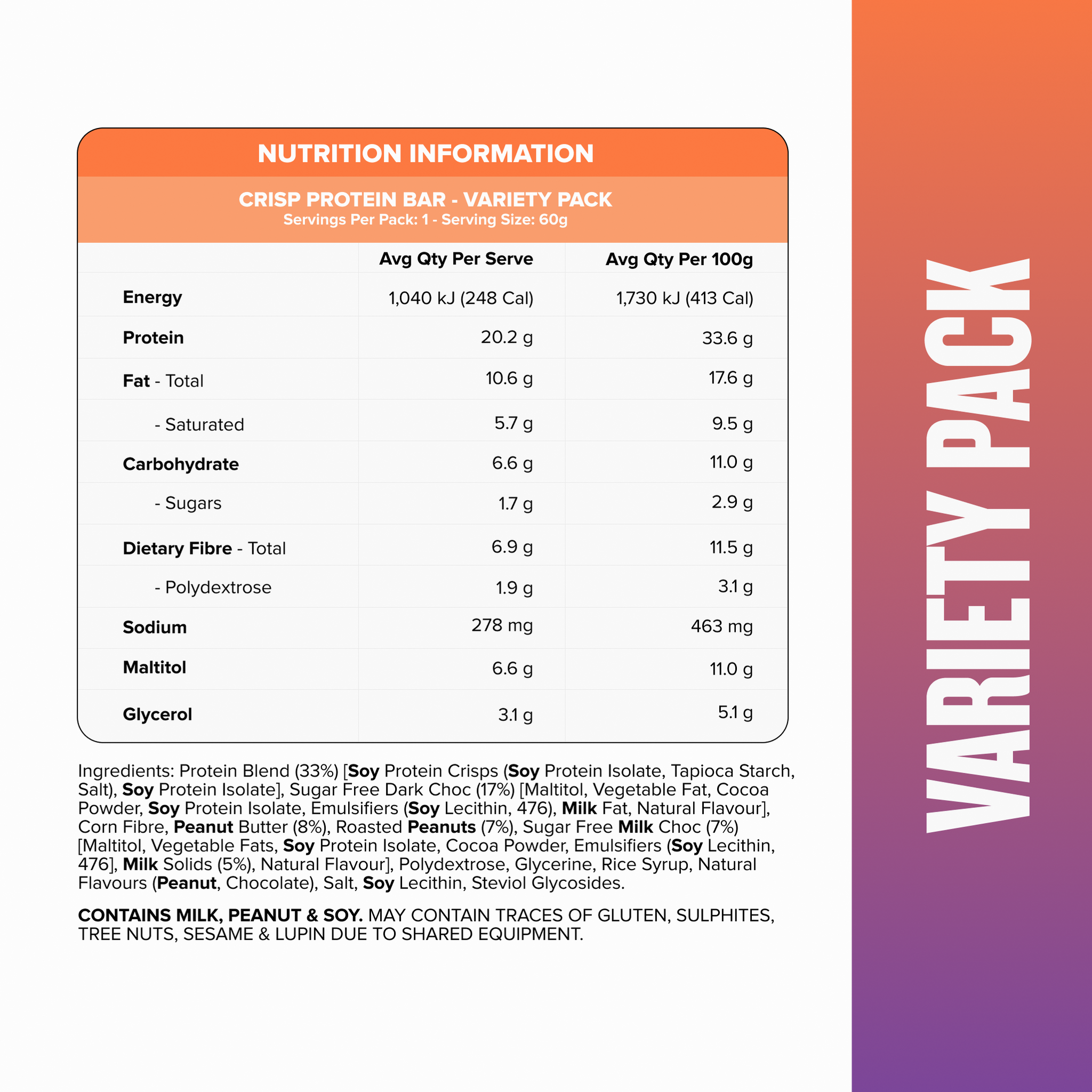 CRISP Protein Bar - CRISP Variety Pack - 6 Bars