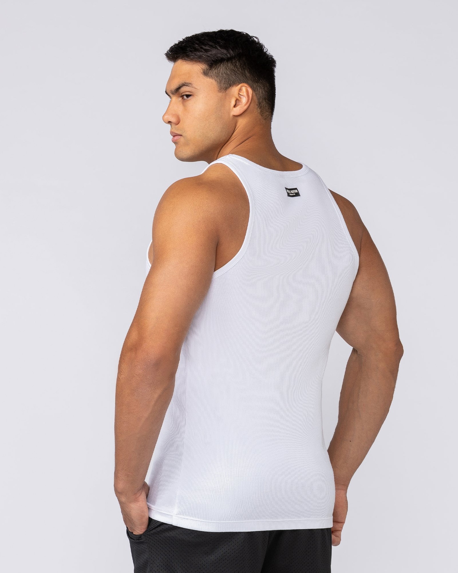 Ribbed Fitted Square Neck Training Tank - White