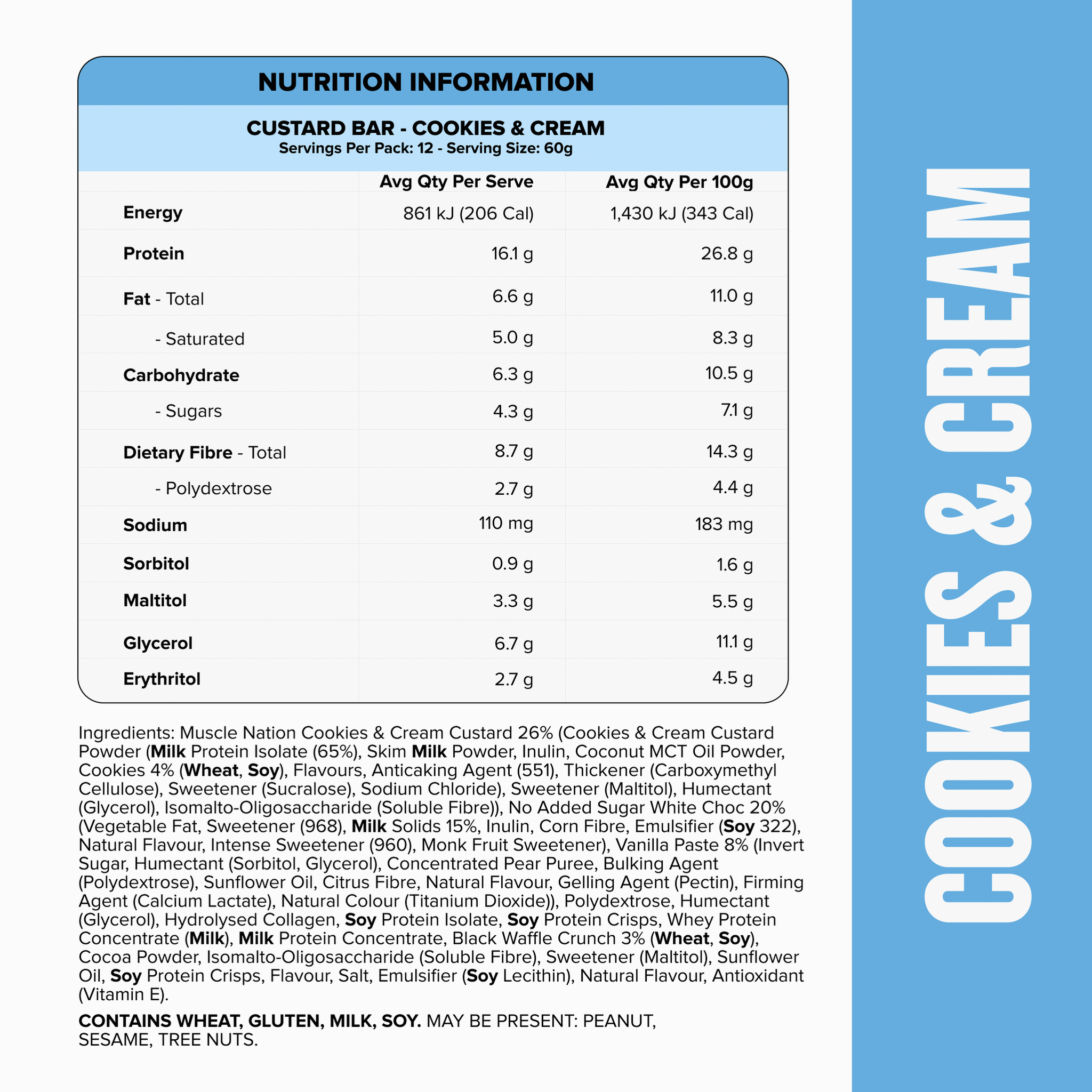 CUSTARD Protein Bar - Cookies & Cream - Box of 12
