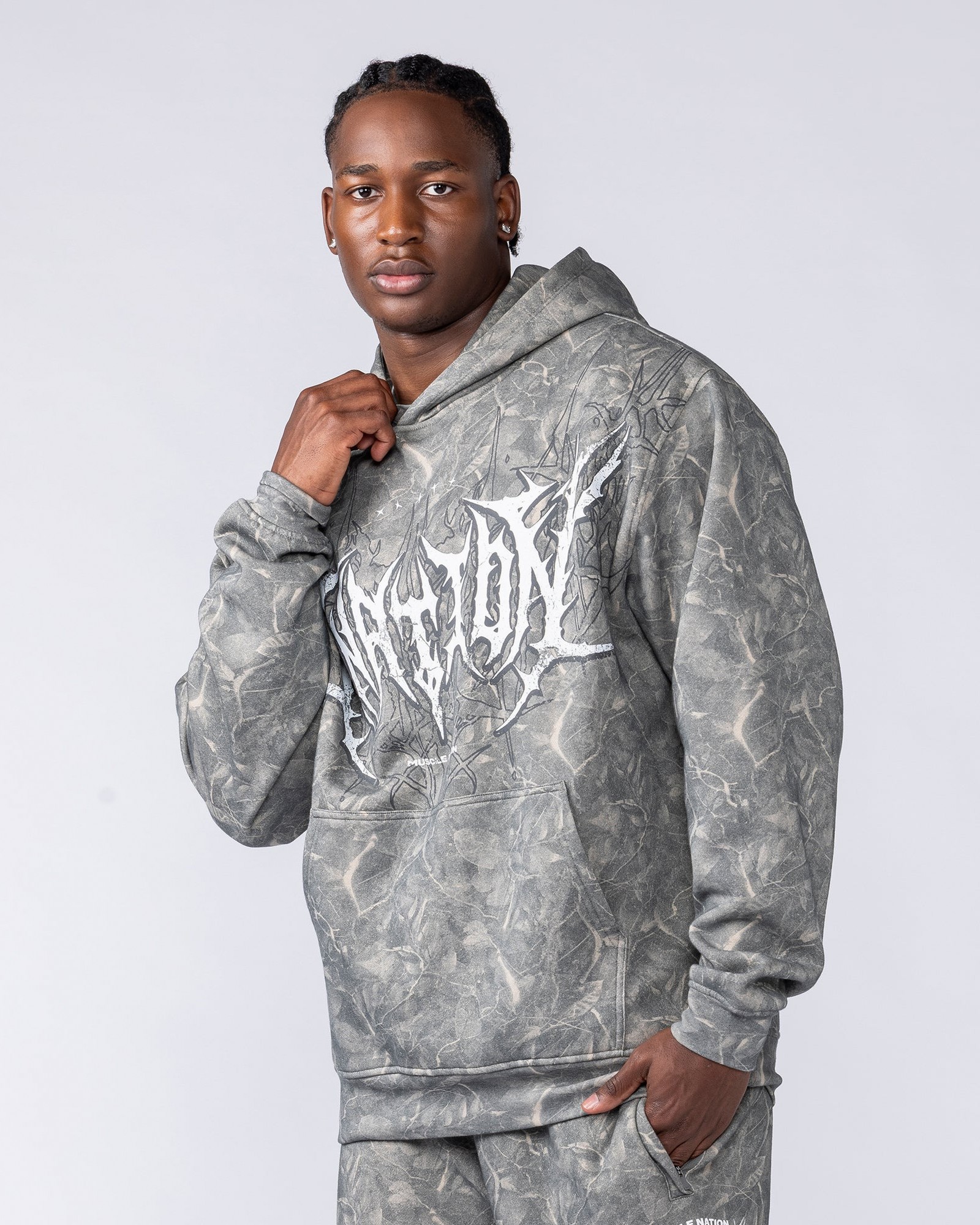 Gothic Oversized Hoodie - Washed Tree Camo
