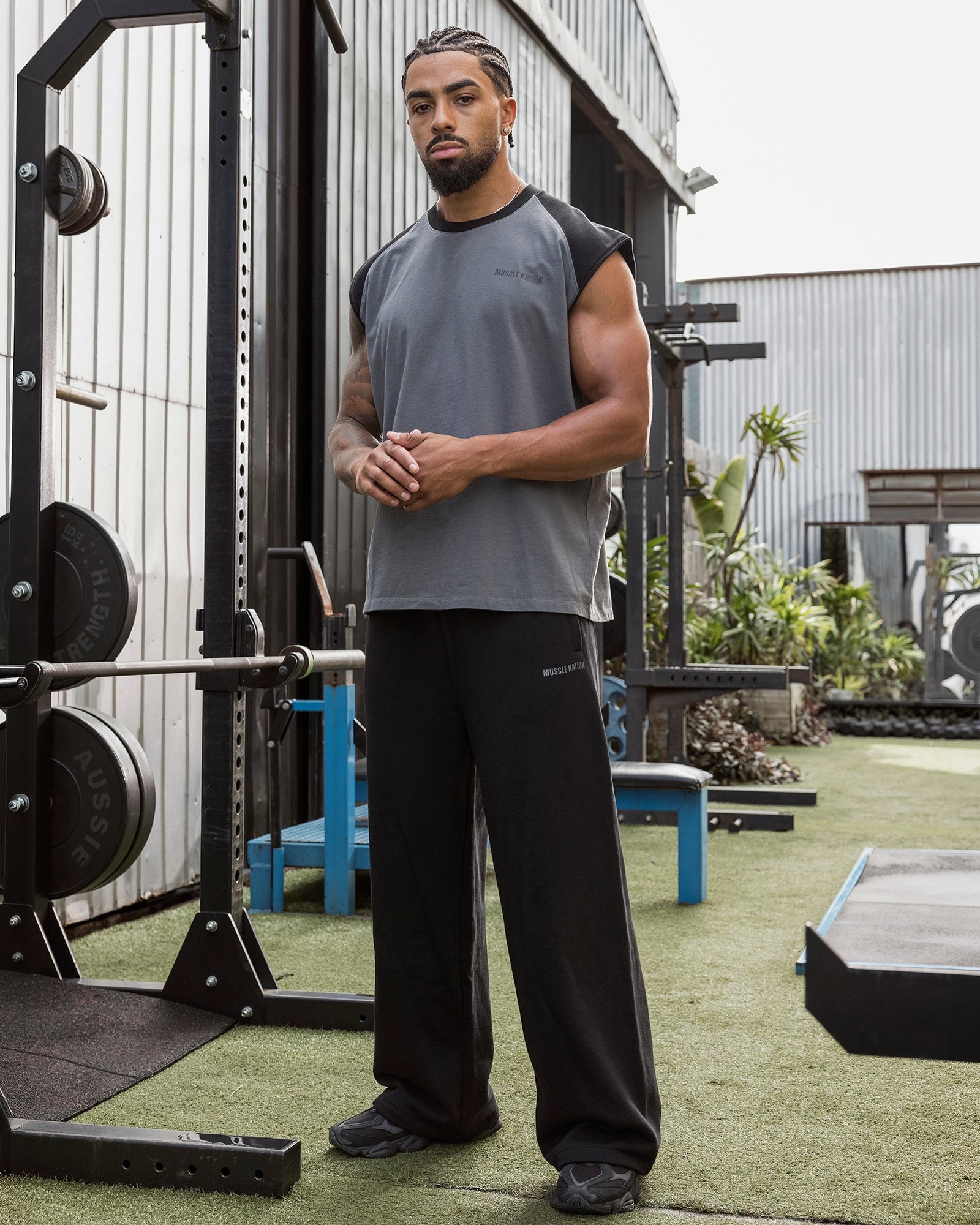 Essential Raglan Boxy Muscle Tank - Tornado / Black