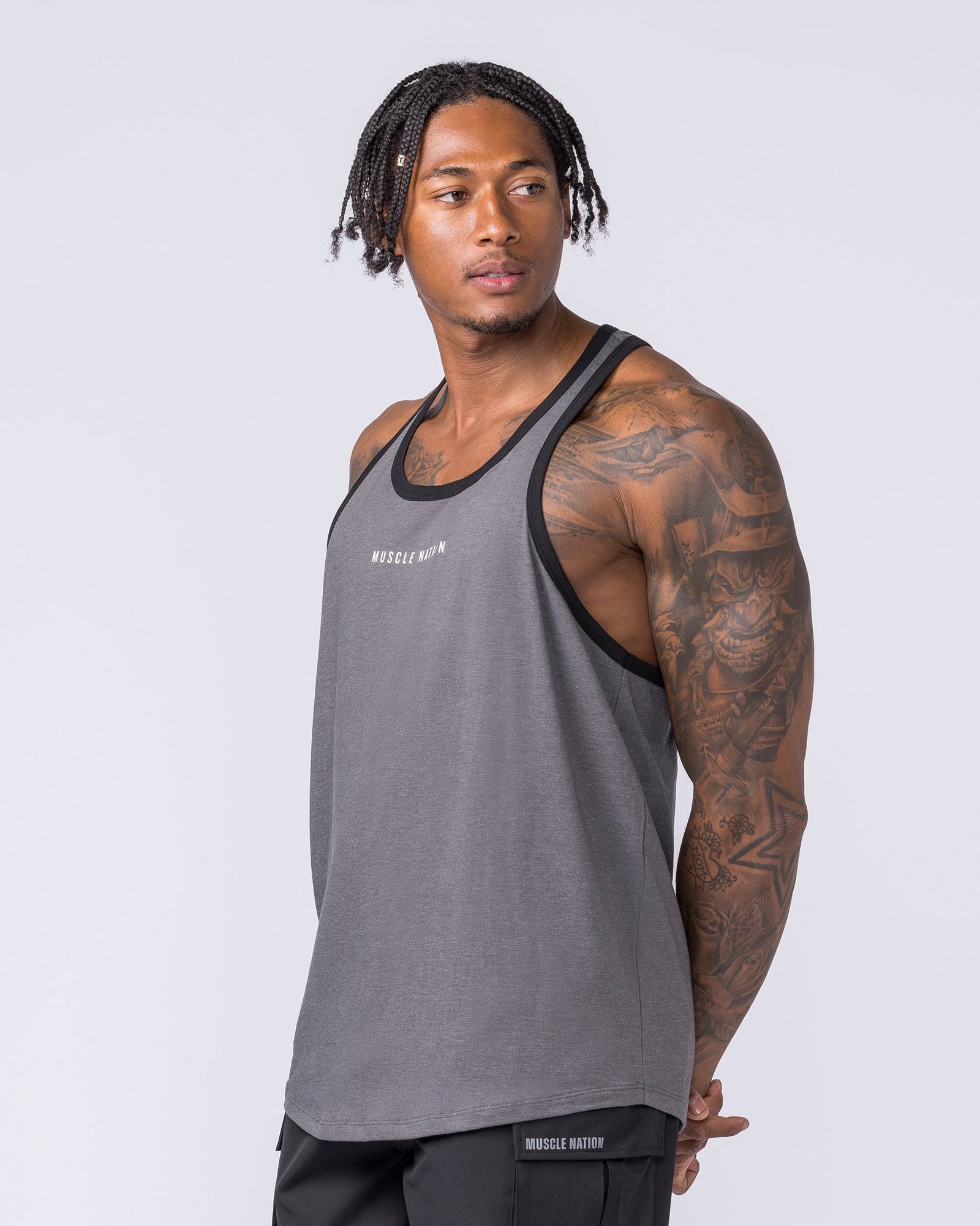 Striker Y Back Singlet - Mid Grey Marl