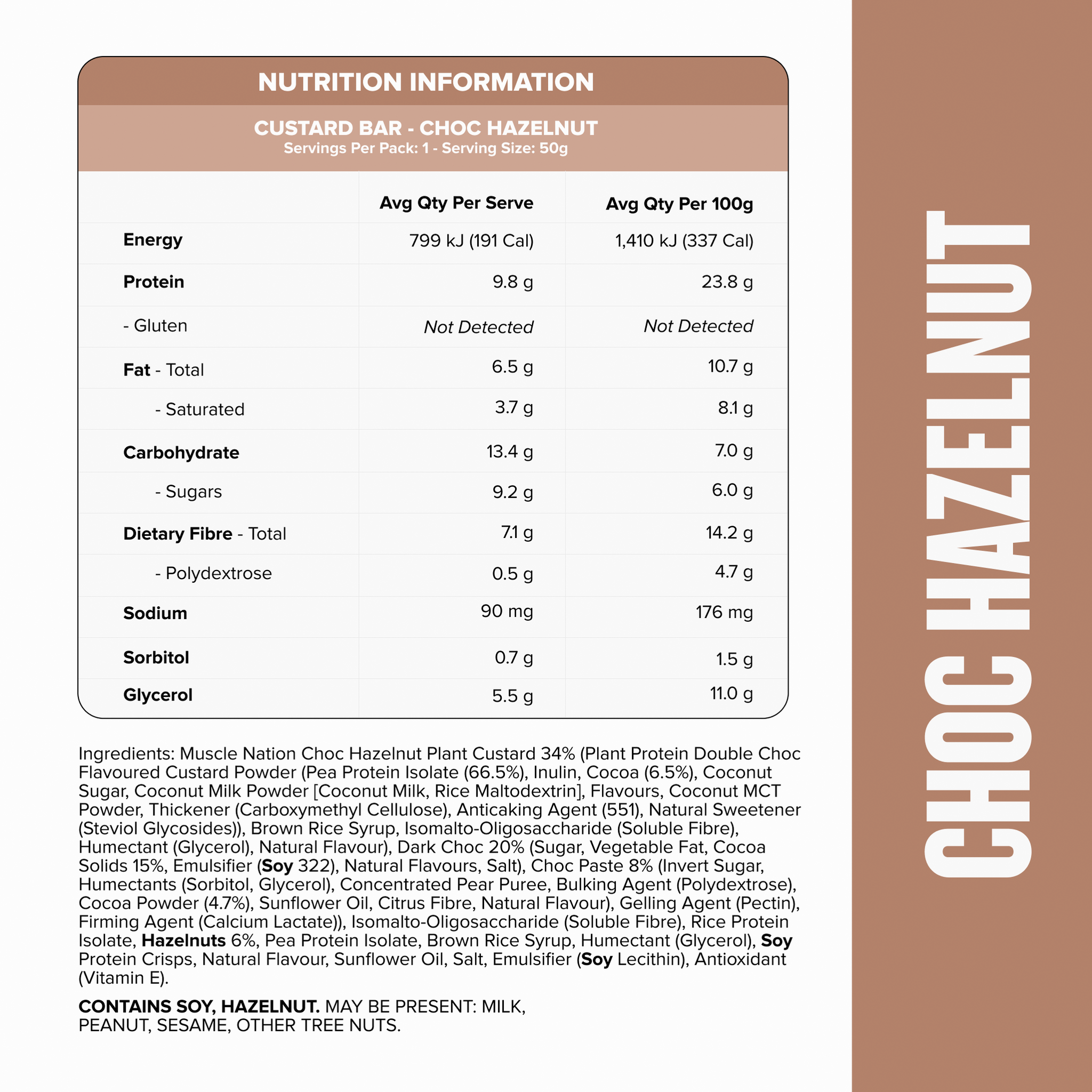 CUSTARD Plant Protein Bar (Vegan) - Choc Hazelnut - Box of 12