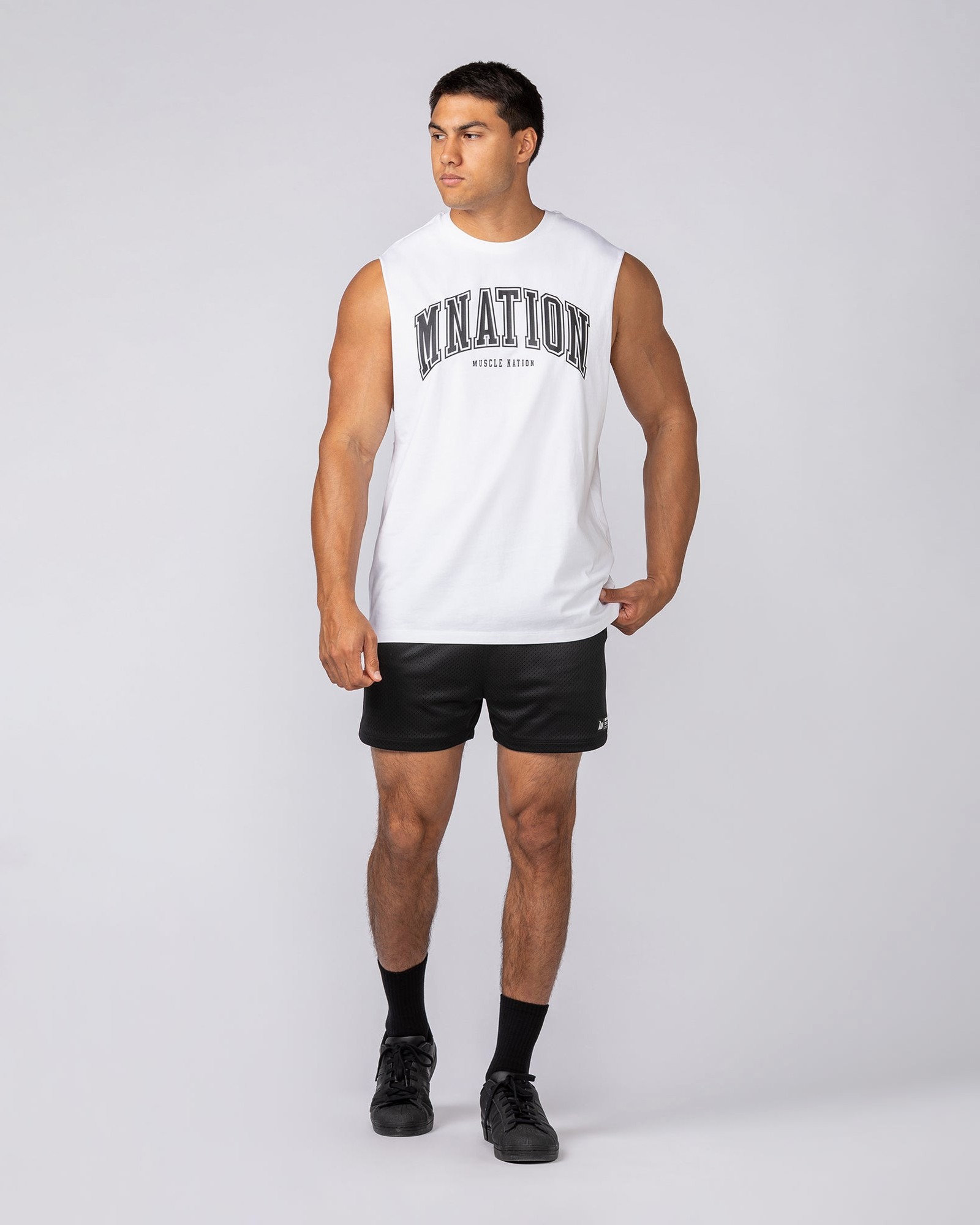 Varsity Training Drop Arm Tank - White