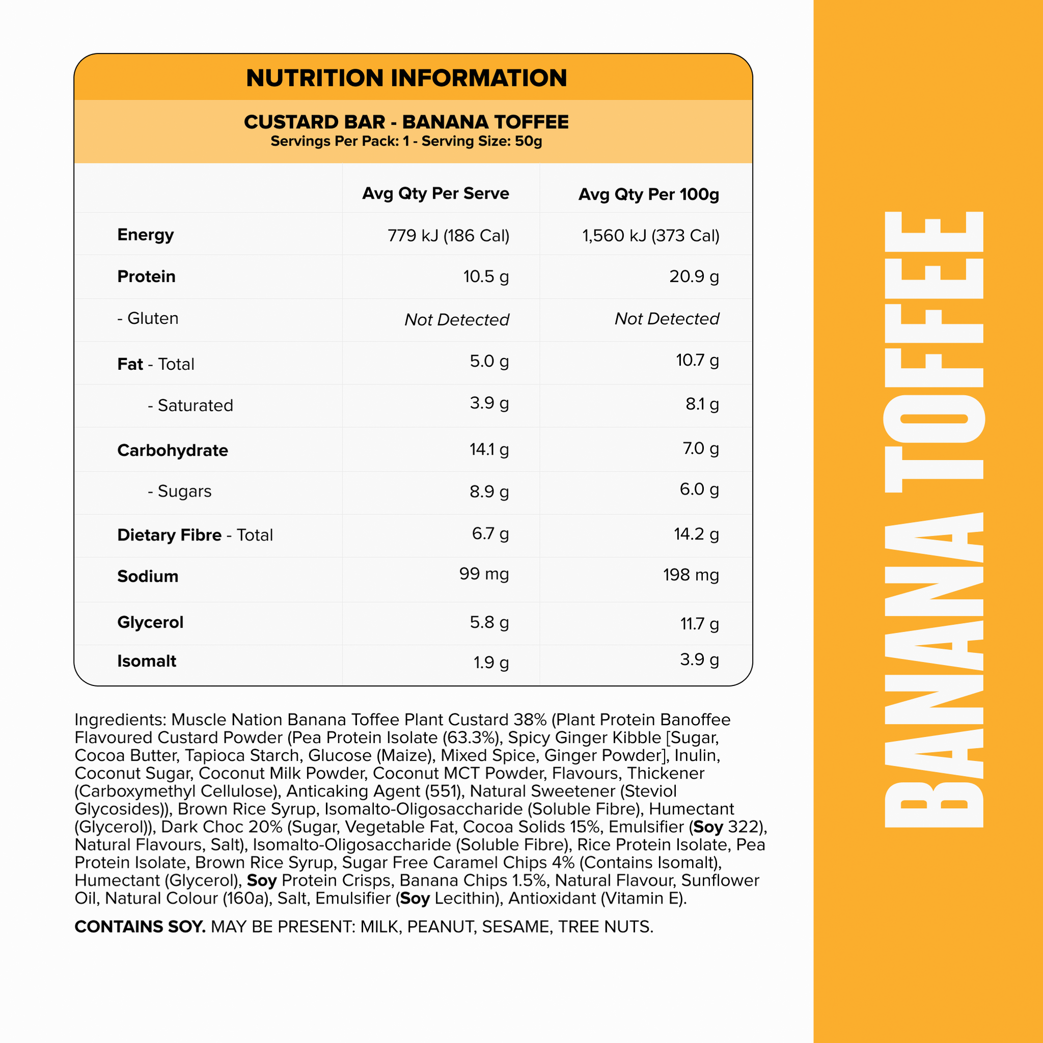 CUSTARD Plant Protein Bar (Vegan, GF) - Banana Toffee - Box of 12